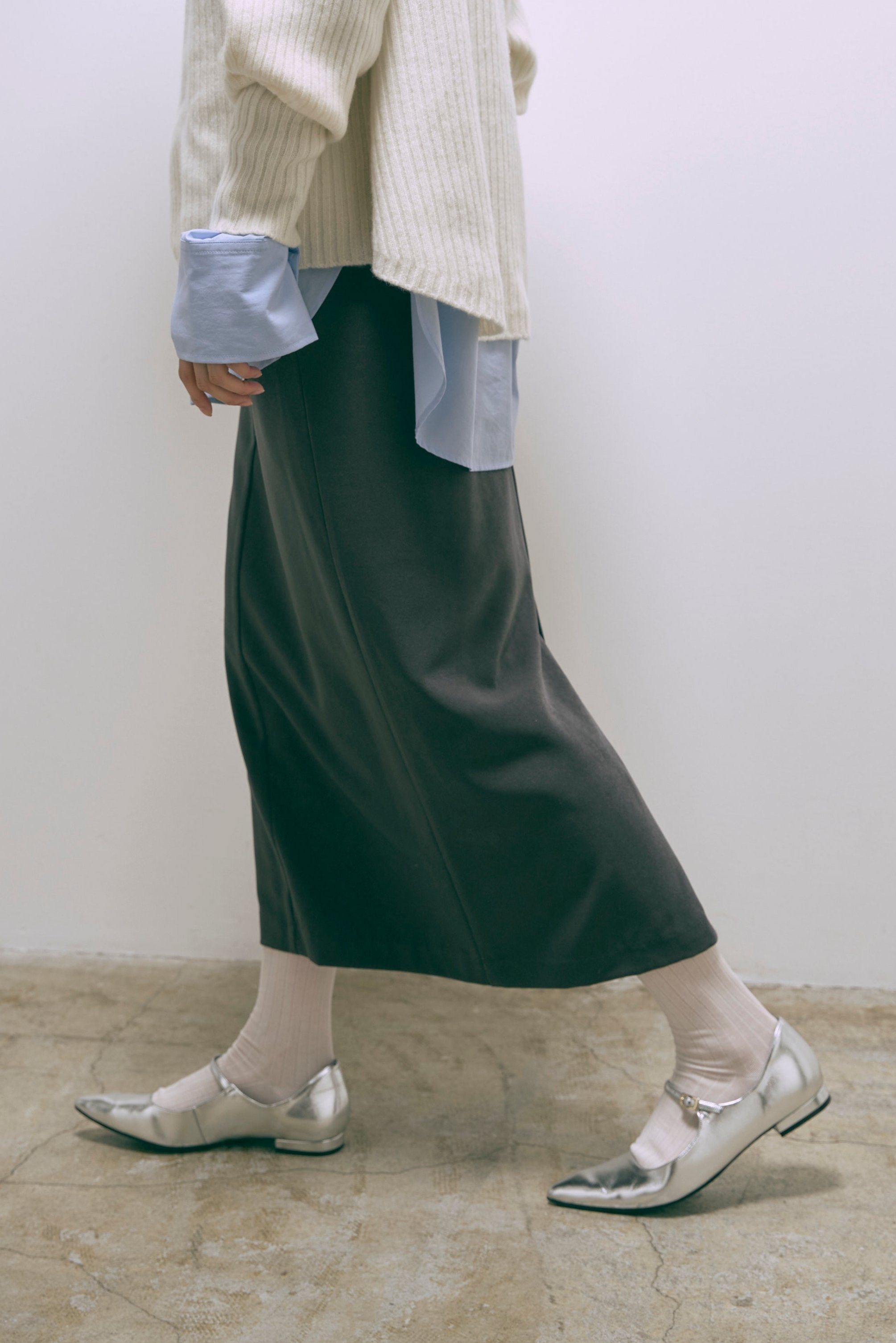【Set Up】Faux Suede Straight Skirt
