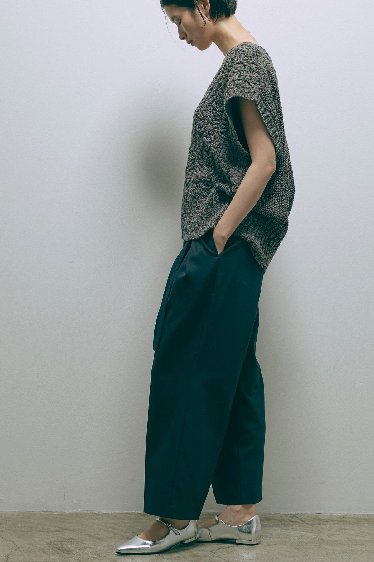 Belted Tuck Wide Pants ネイビー