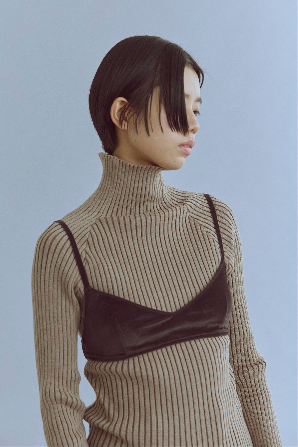 Plated Rib Knit グレージュ size:F model:170cm chii