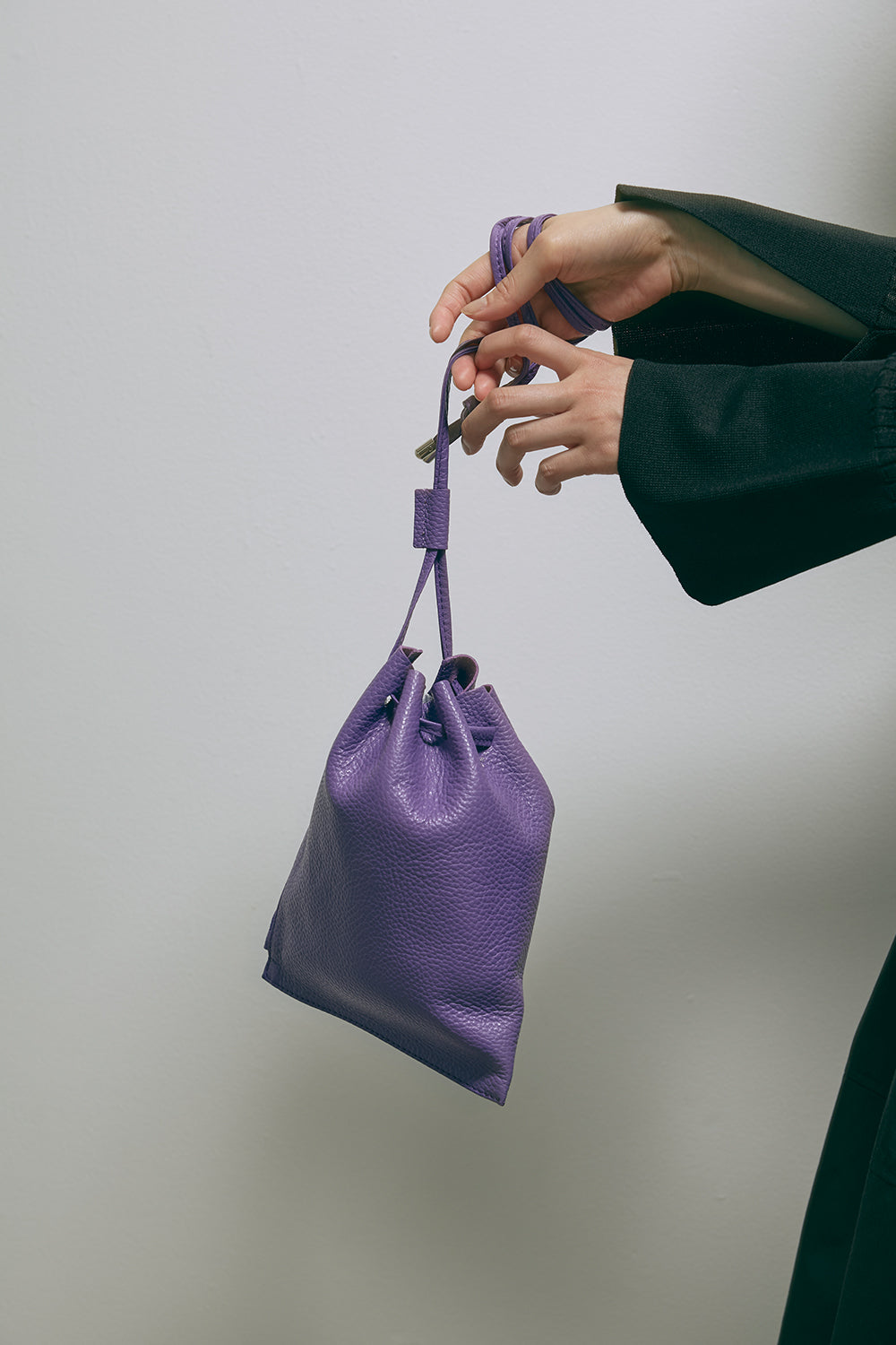 Leather Zip Drawstring Bag