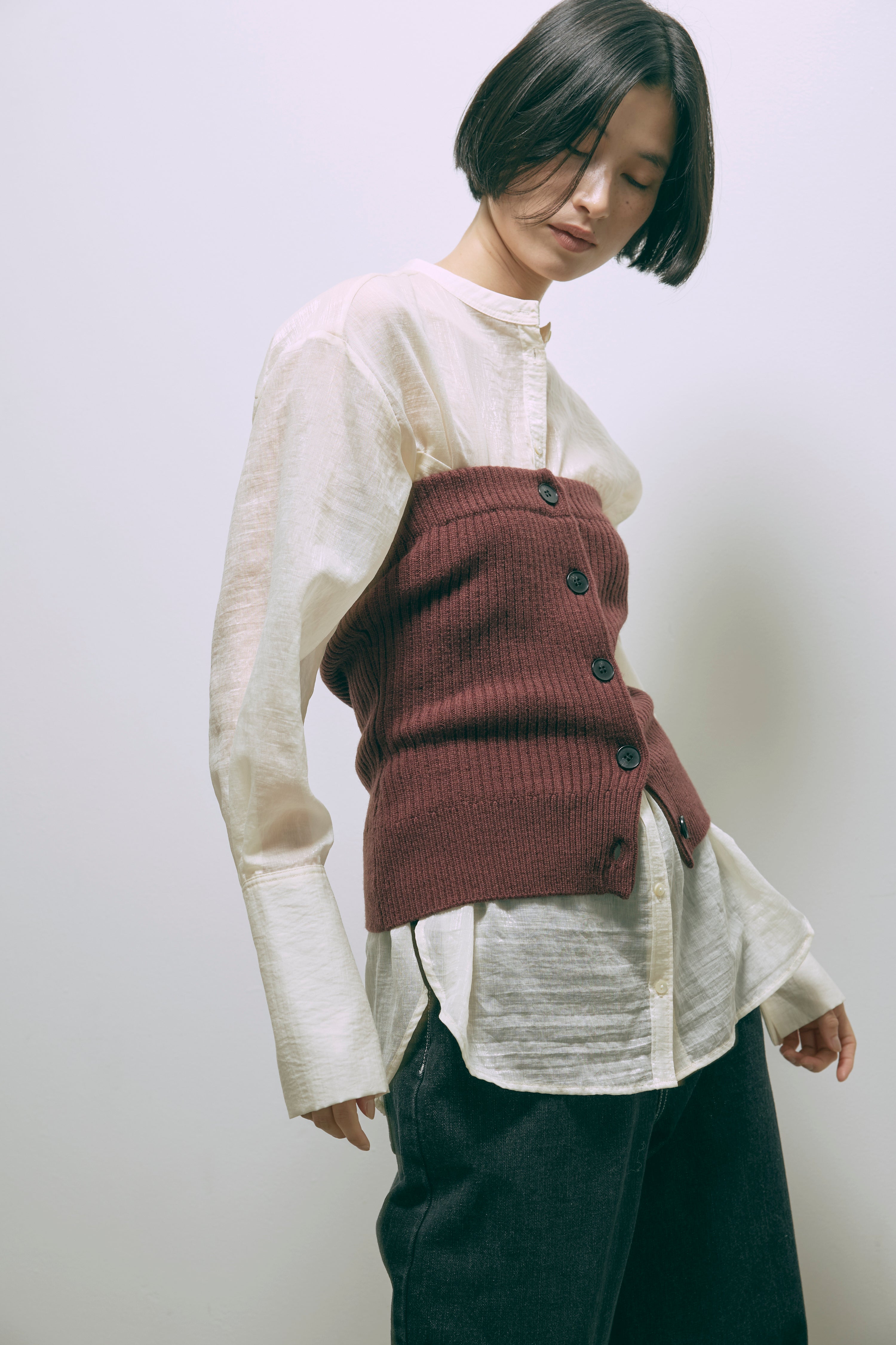 Crewneck Knit & Rib Knit Bustier Set