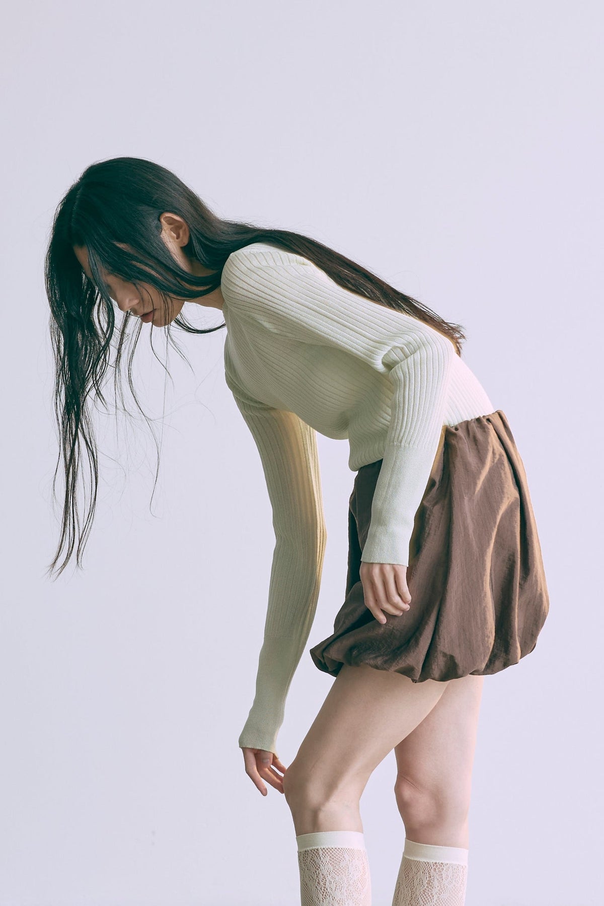 Boat Neck Ribbed Sheer Knit ミント