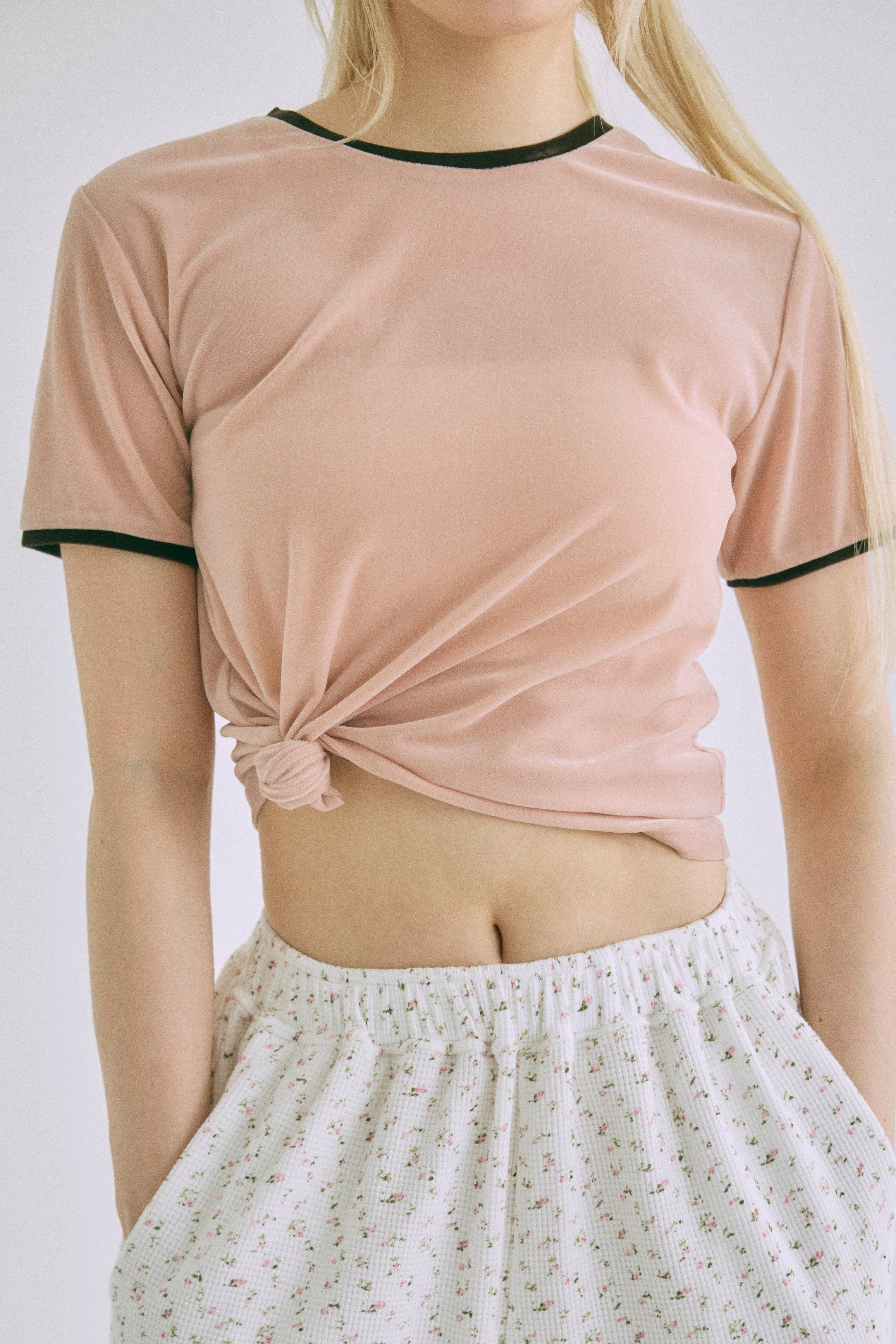 Sheer Velor Ringer Tee ピンク