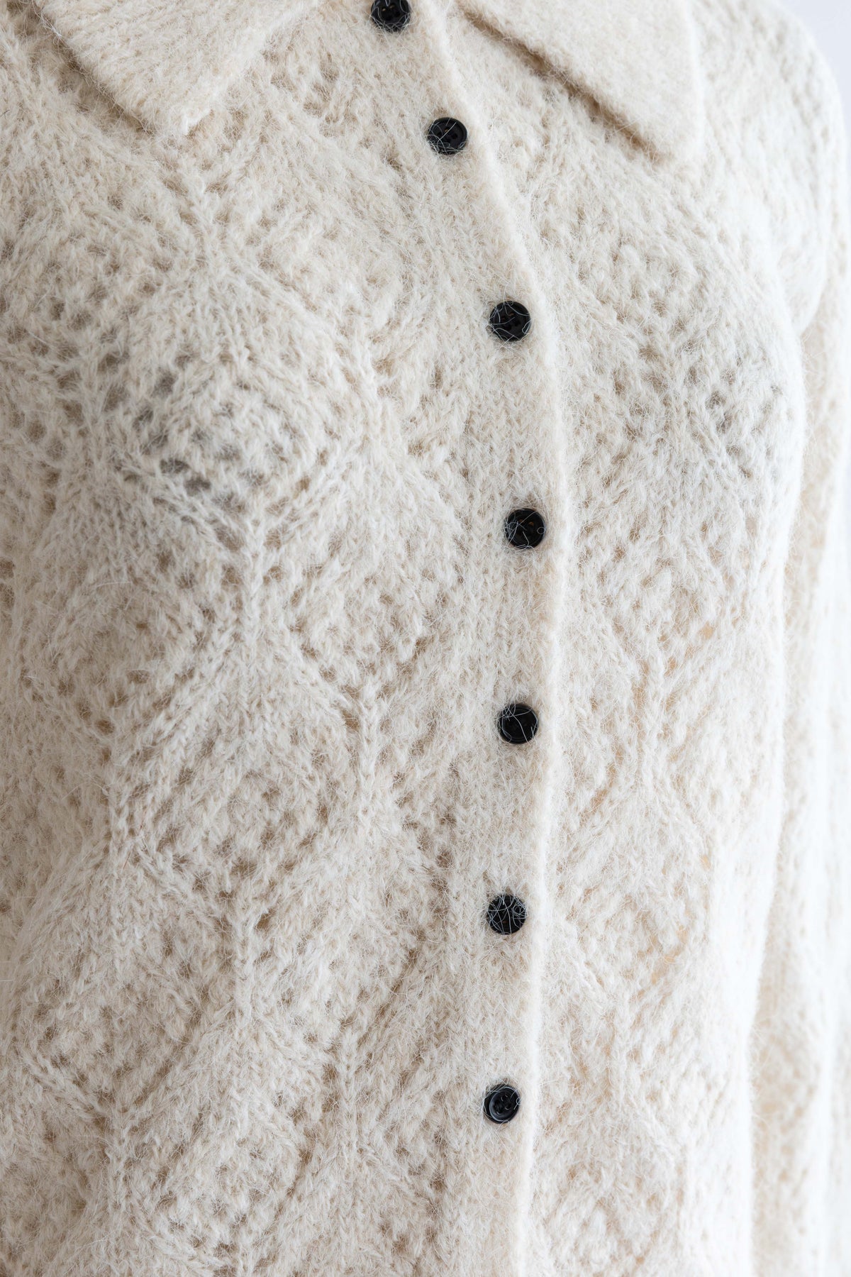 Mohair-Like Open Knit Polo アイボリー