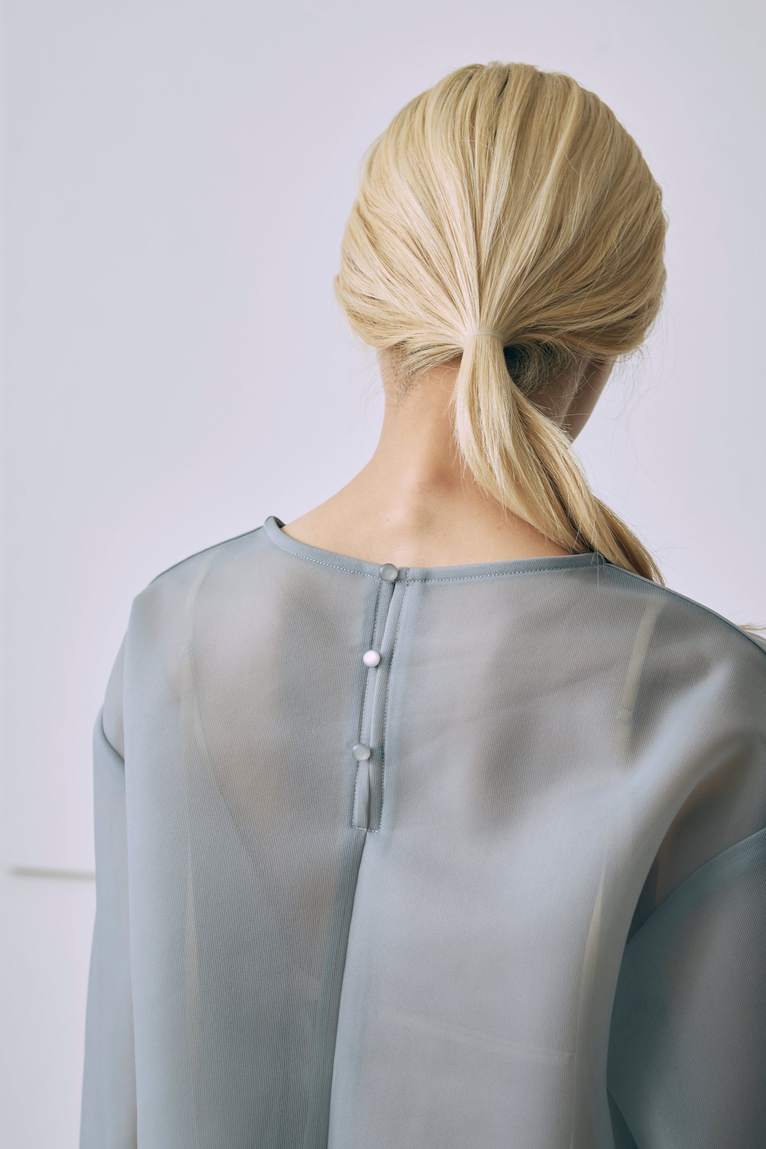 Textured Sheer Cocoon Pullover ブルー