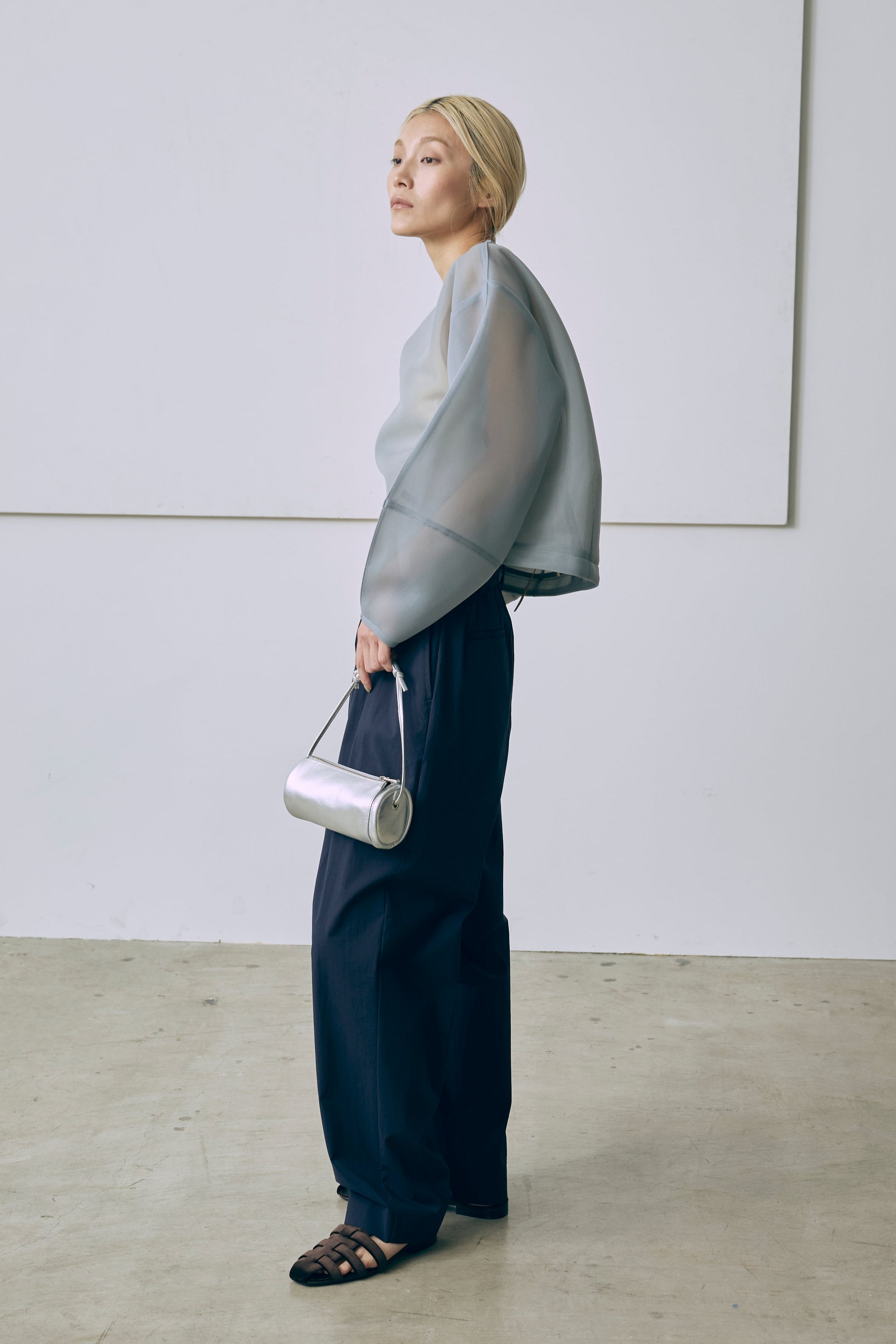 Textured Sheer Cocoon Pullover ブルー