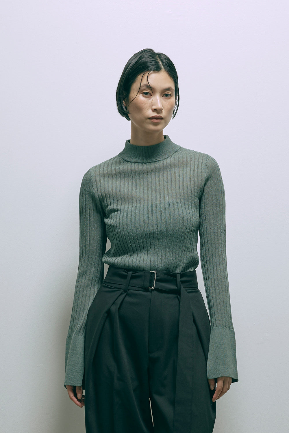 Bottleneck Sheer Rib Knit