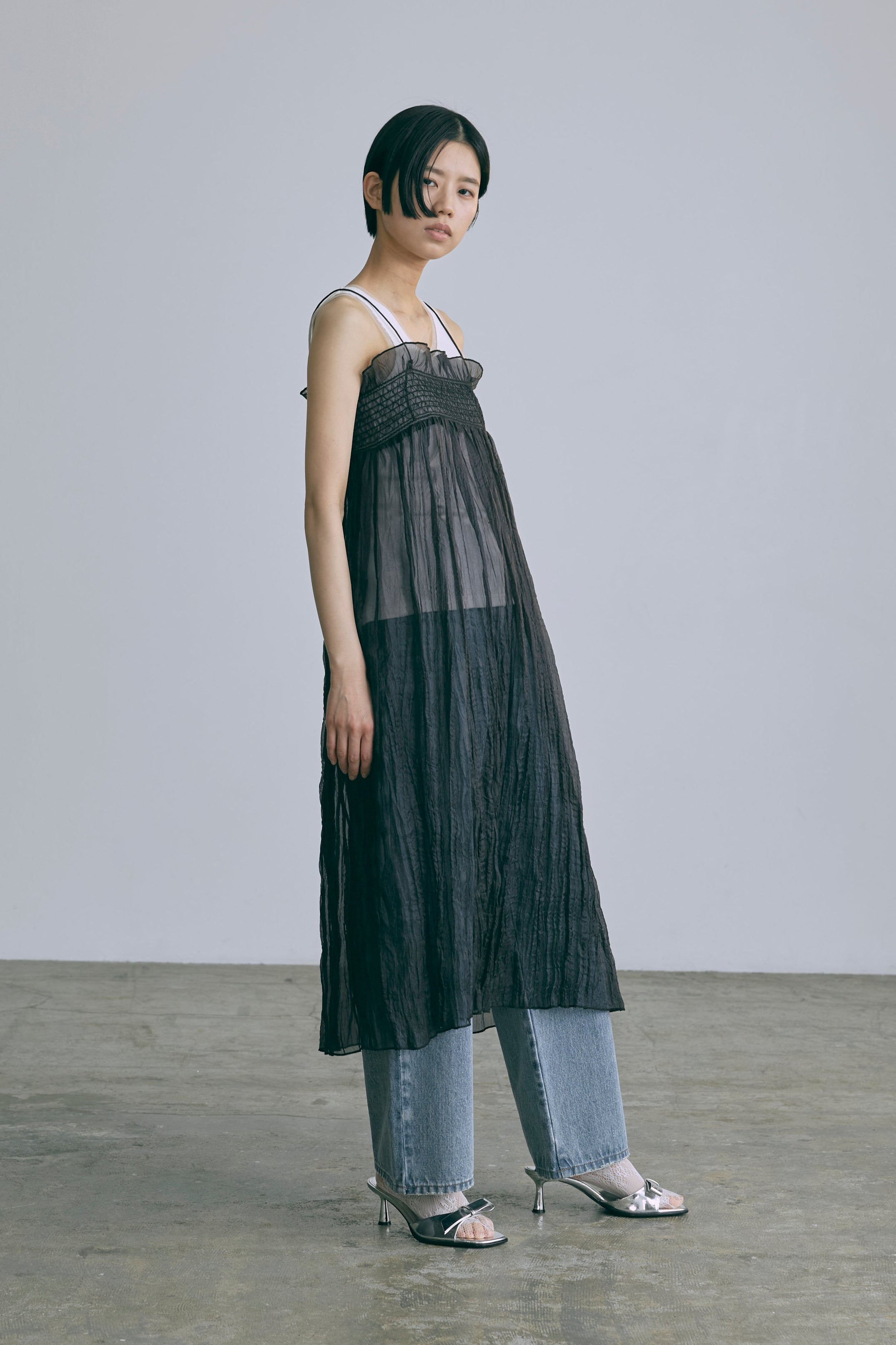 2Way Sheer Crinkled Skirt Dress