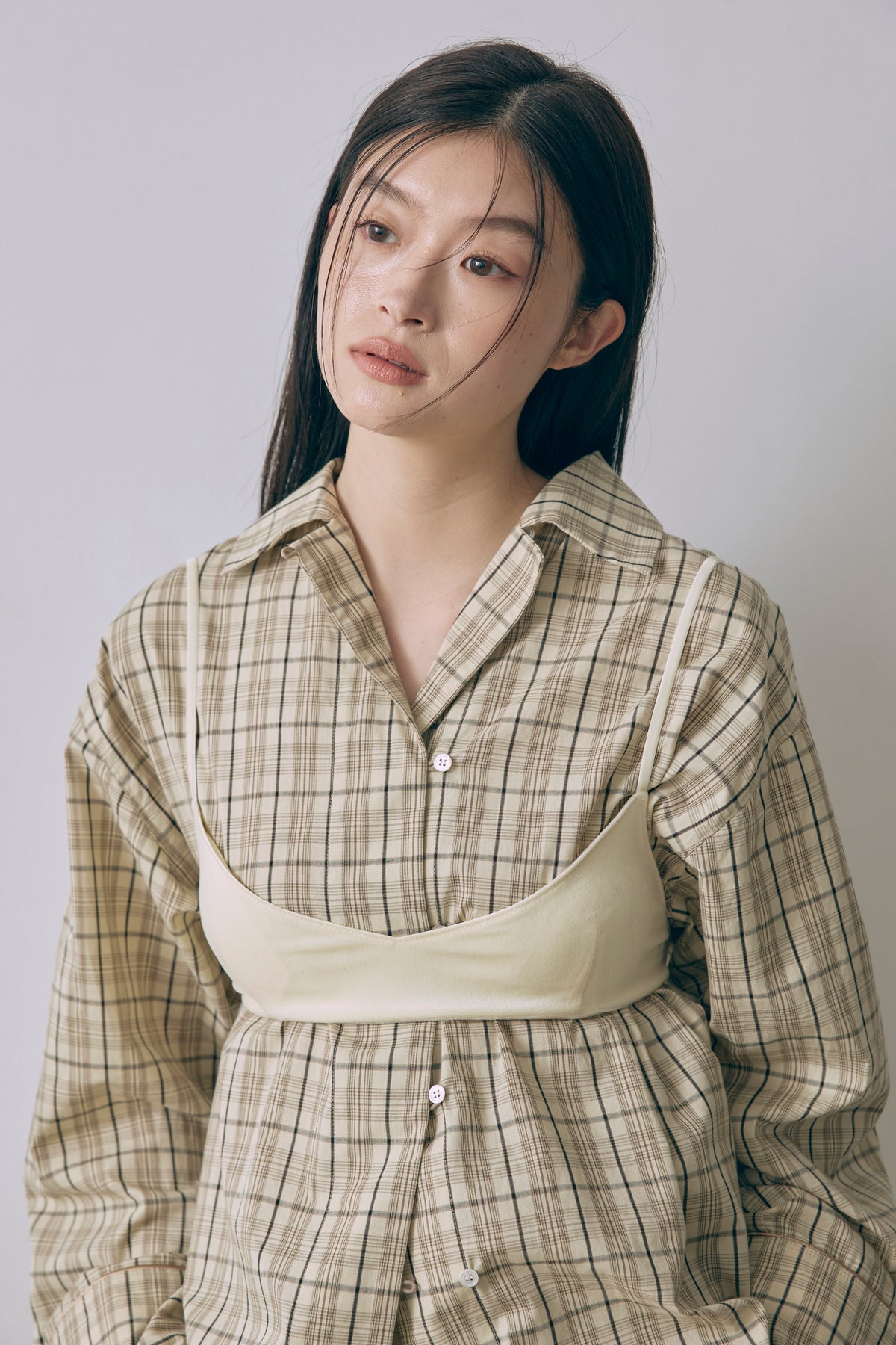 Satin Piping Checked Pajama Shirt