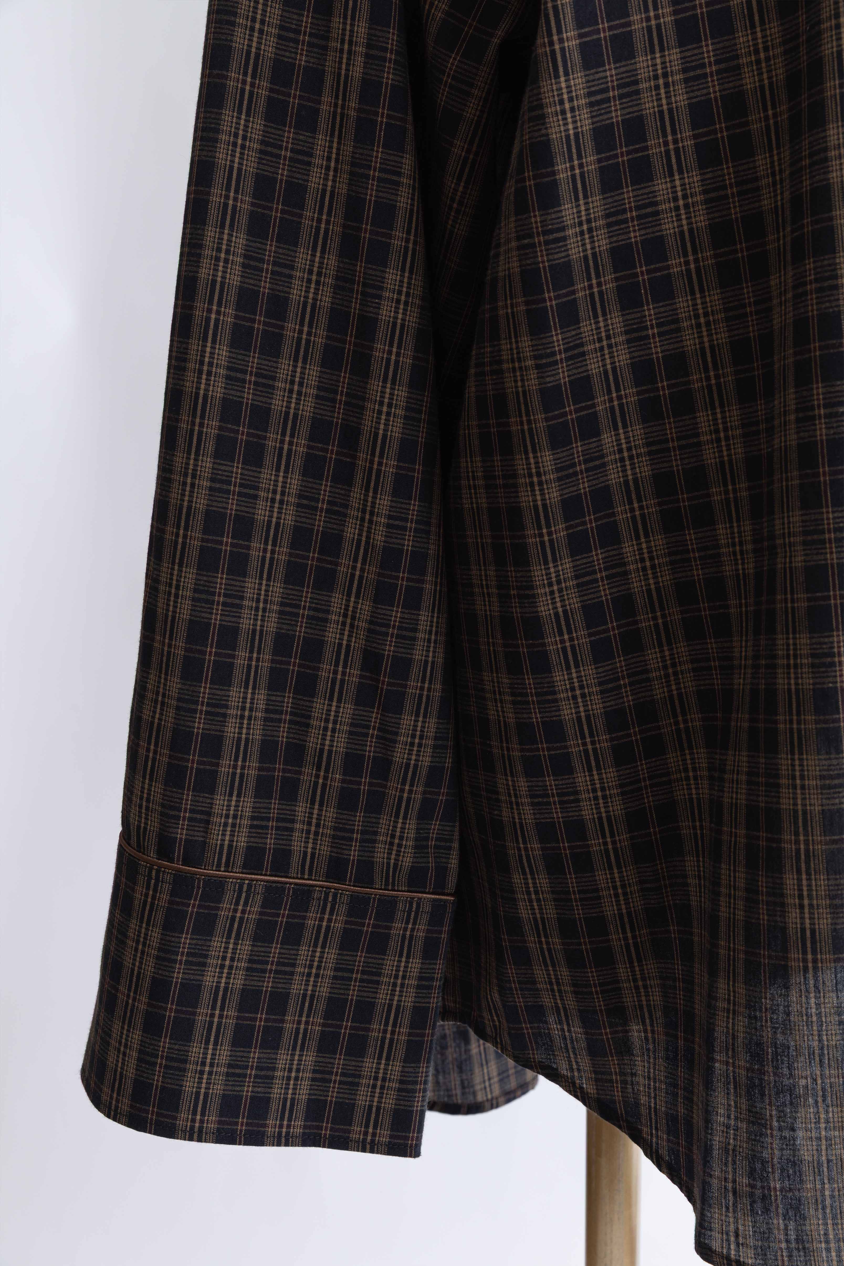 Satin Piping Checked Pajama Shirt