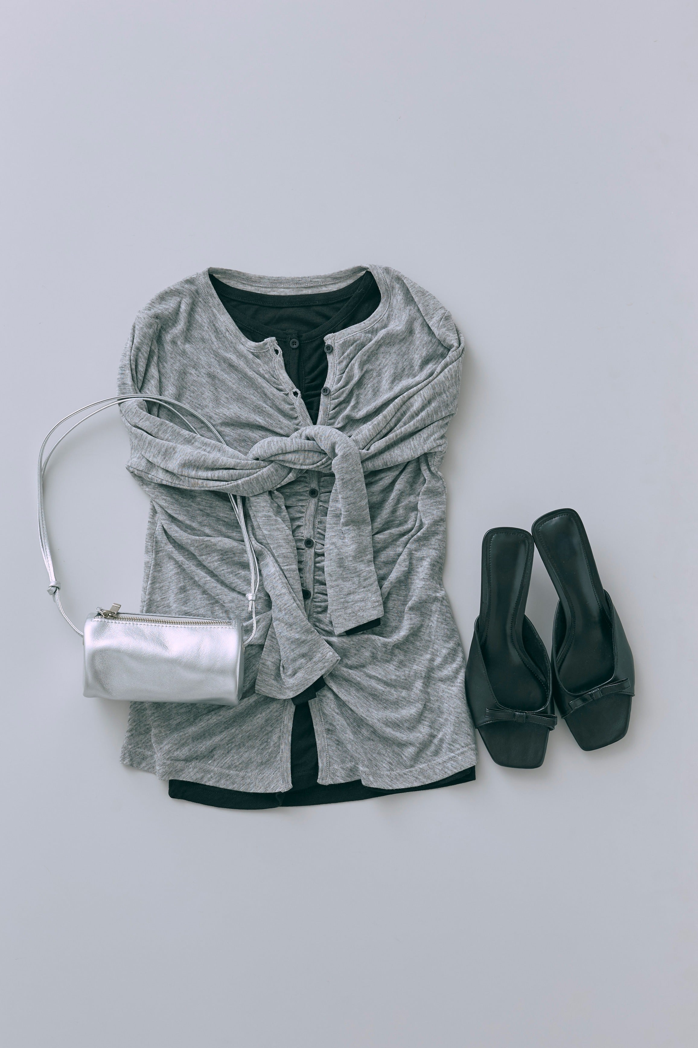 Soft Sheer Gathered Cardigan 杢グレー