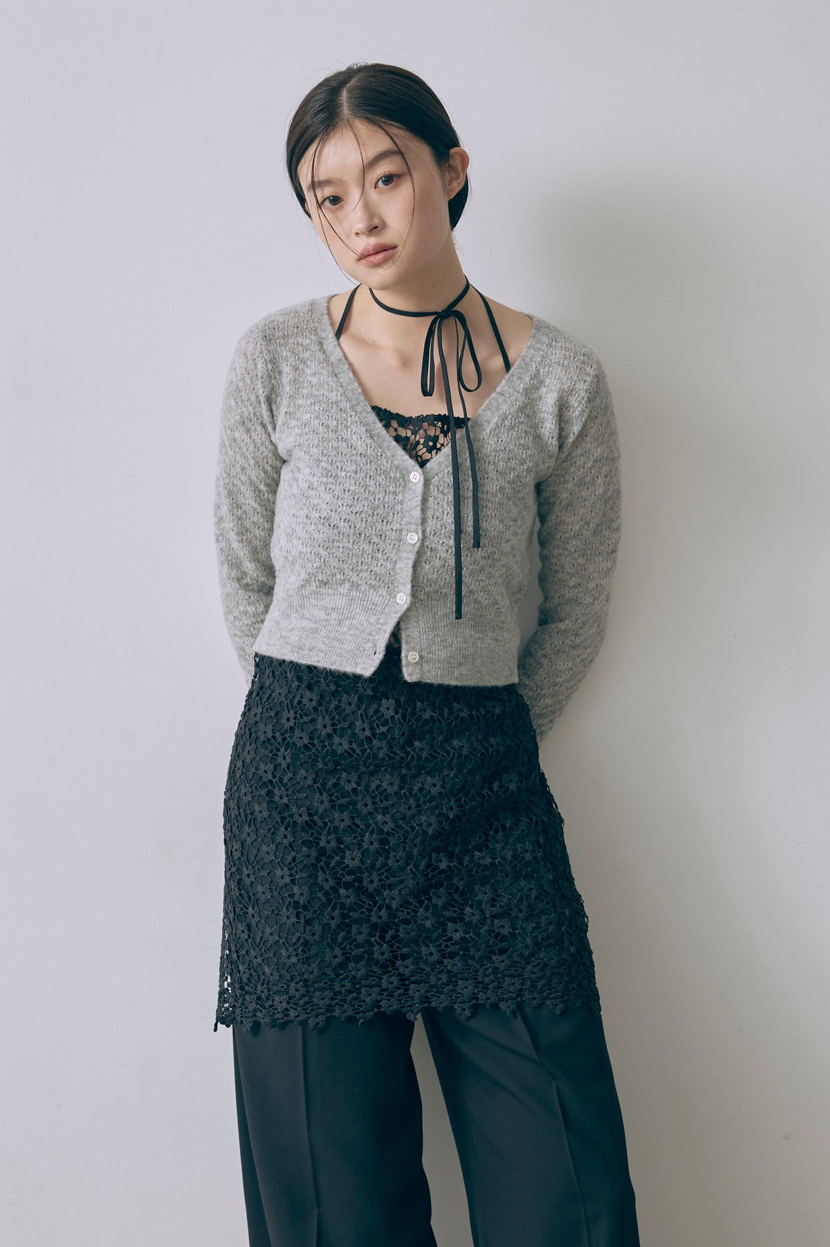 Flower Lace Apron Dress ブラック size:F model:171cm YUUMIKO
