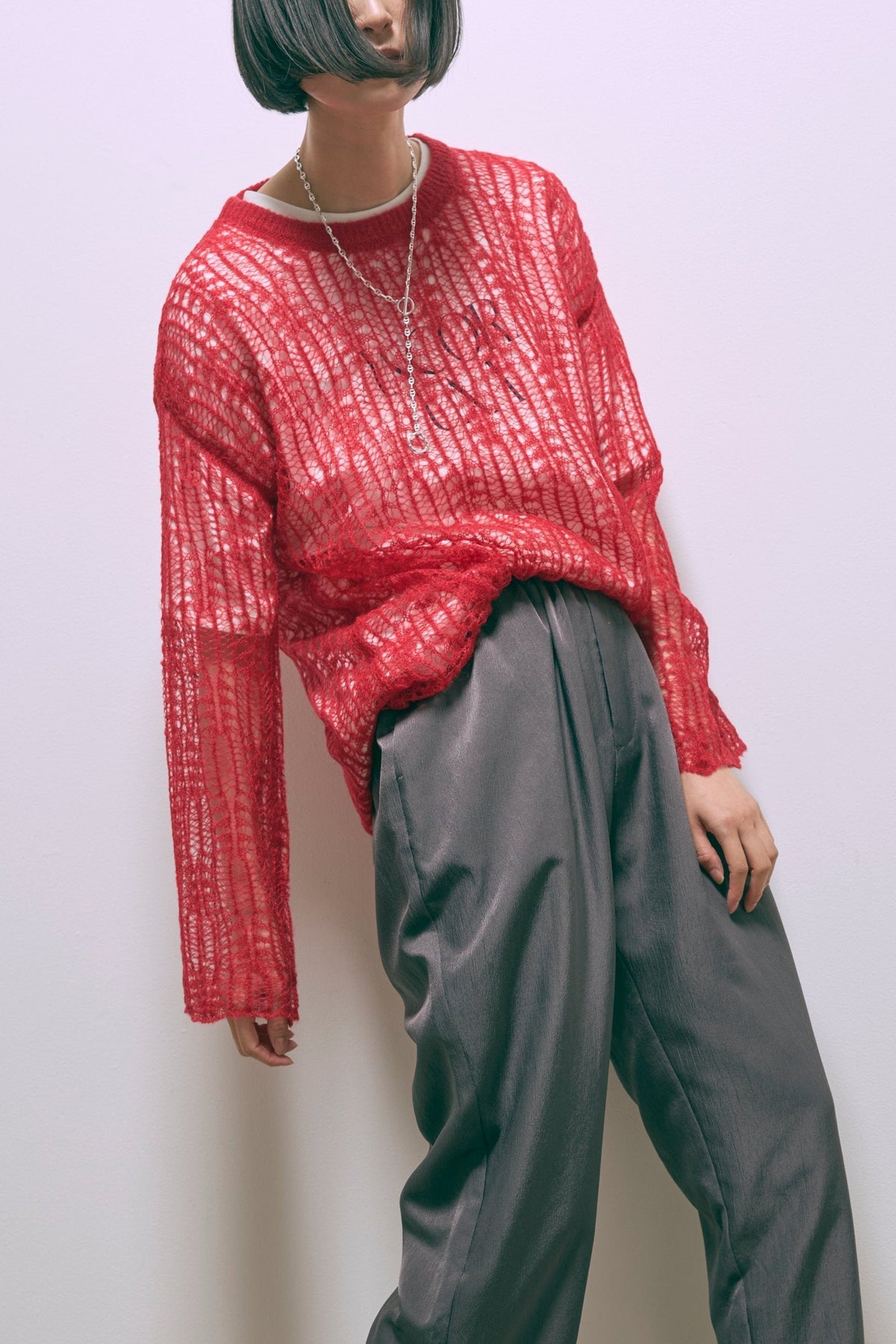Satin Slit Pants チャコール