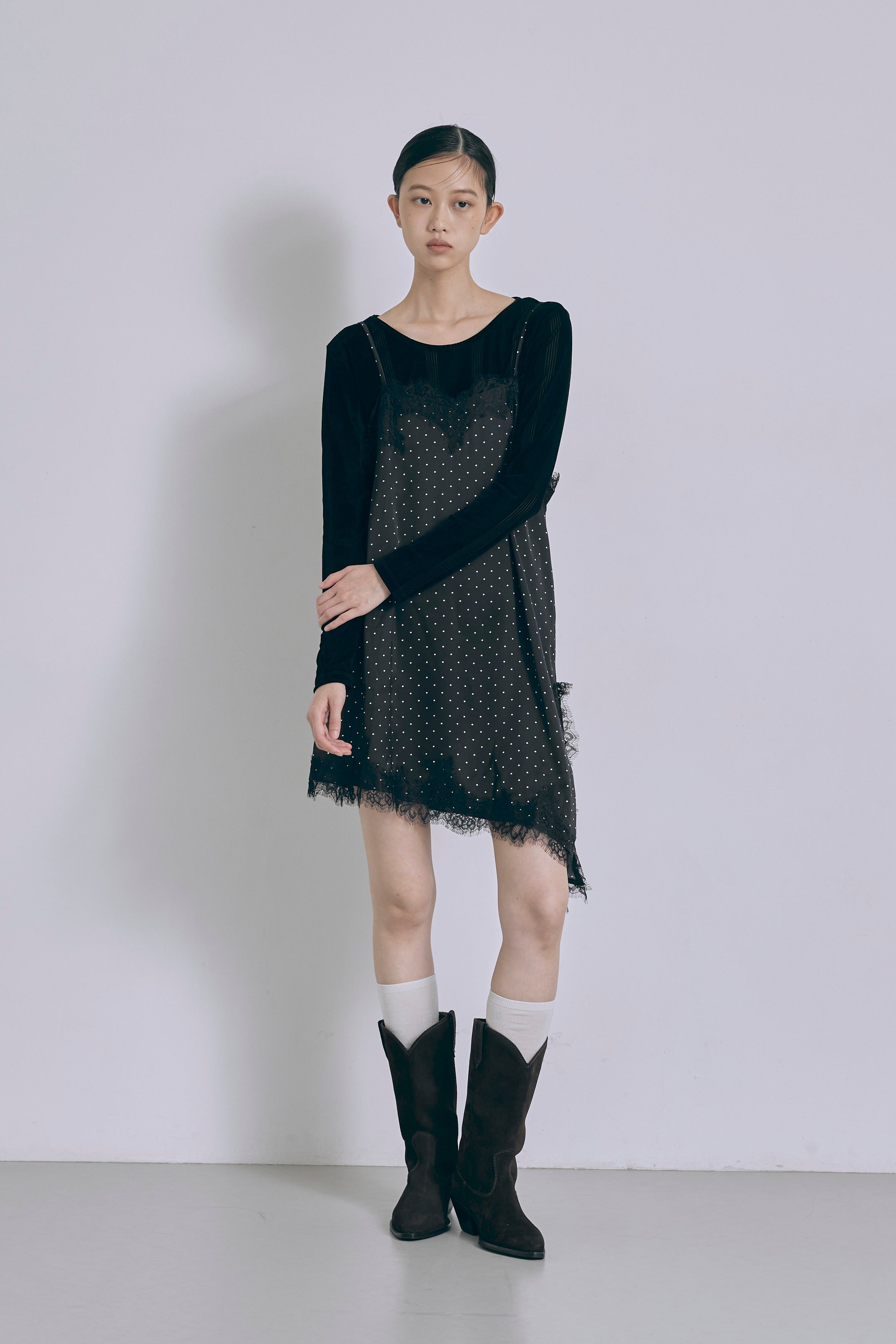 Polka Dot Satin Lace Cami Dress
