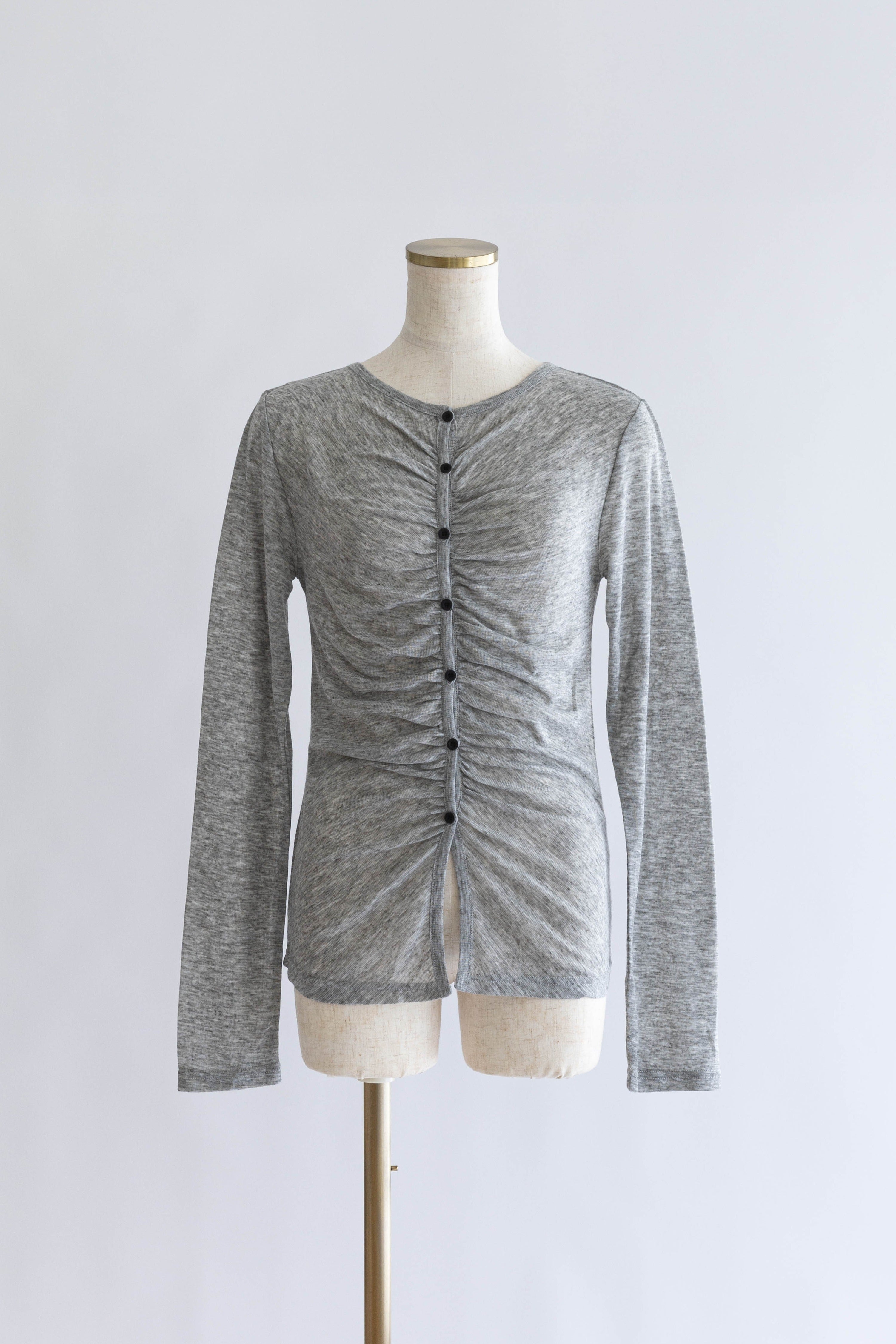 Soft Sheer Gathered Cardigan 杢グレー