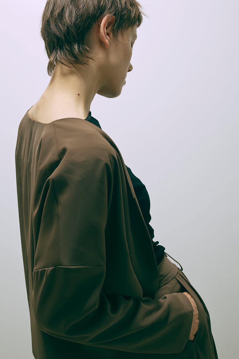Dropped Shoulder Soft Jacket Set Up ブラウン