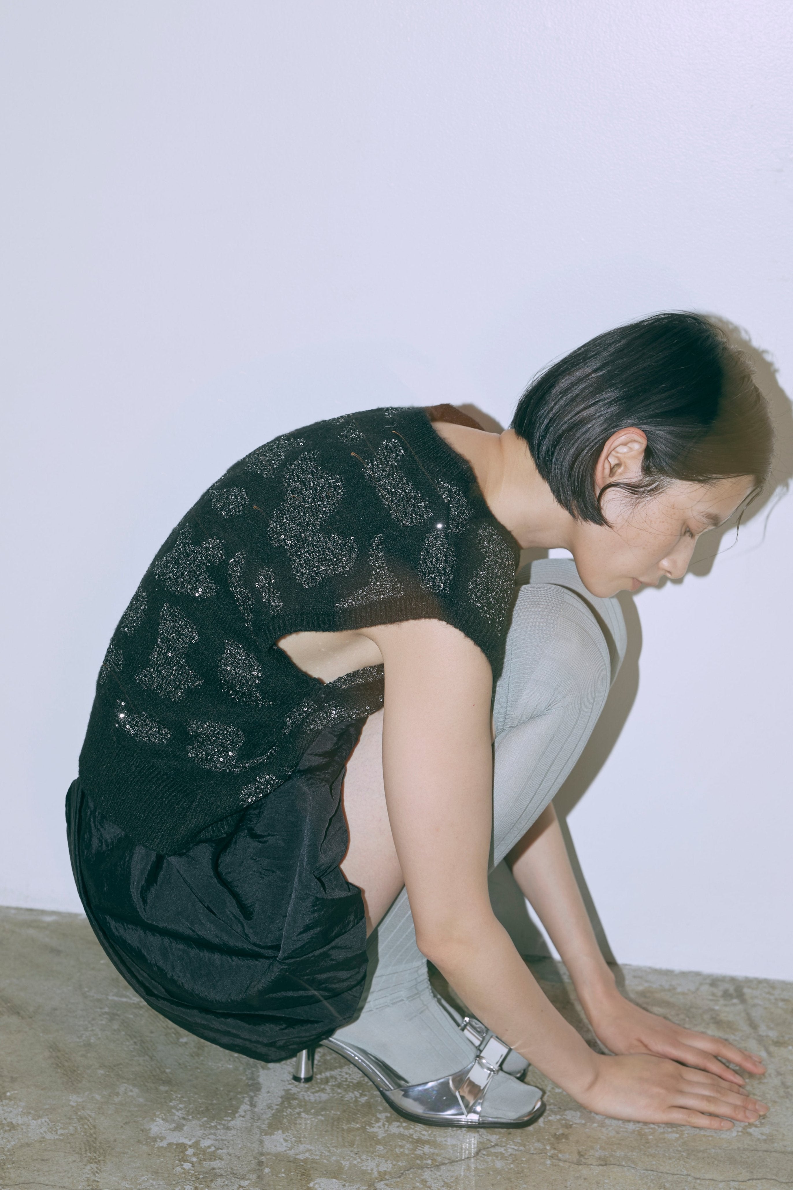 Sequin Jacquard Knit Vest ブラック