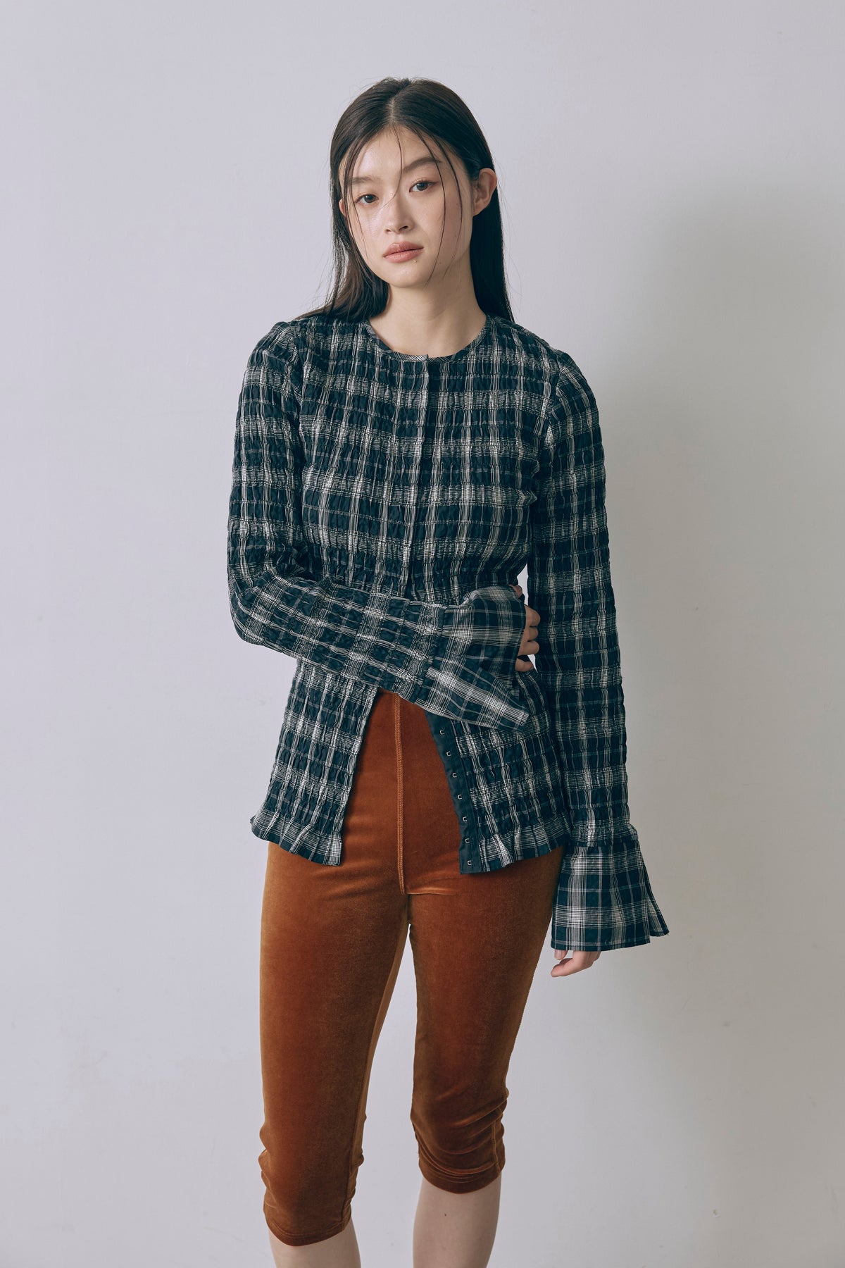 Smocked Check Blouse