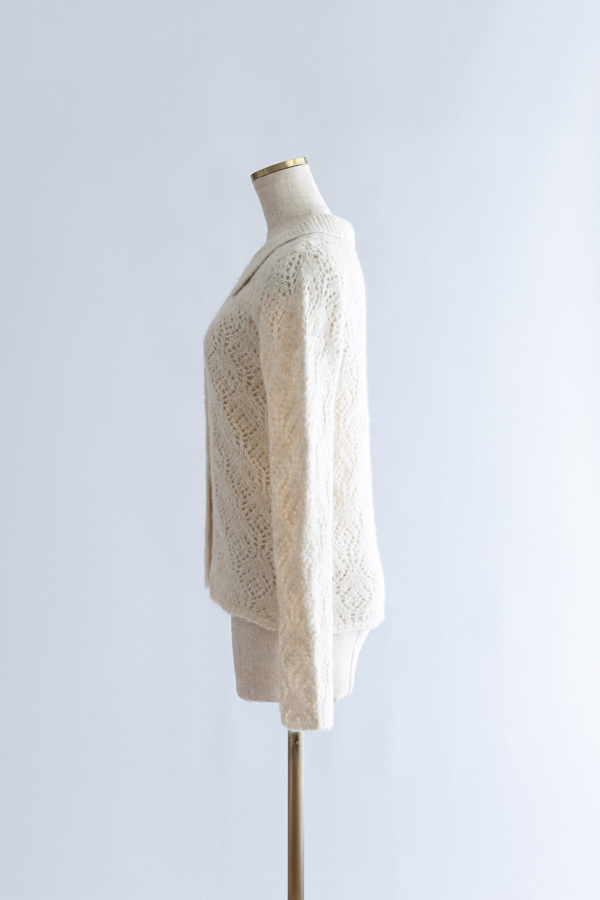 Mohair-Like Open Knit Polo アイボリー