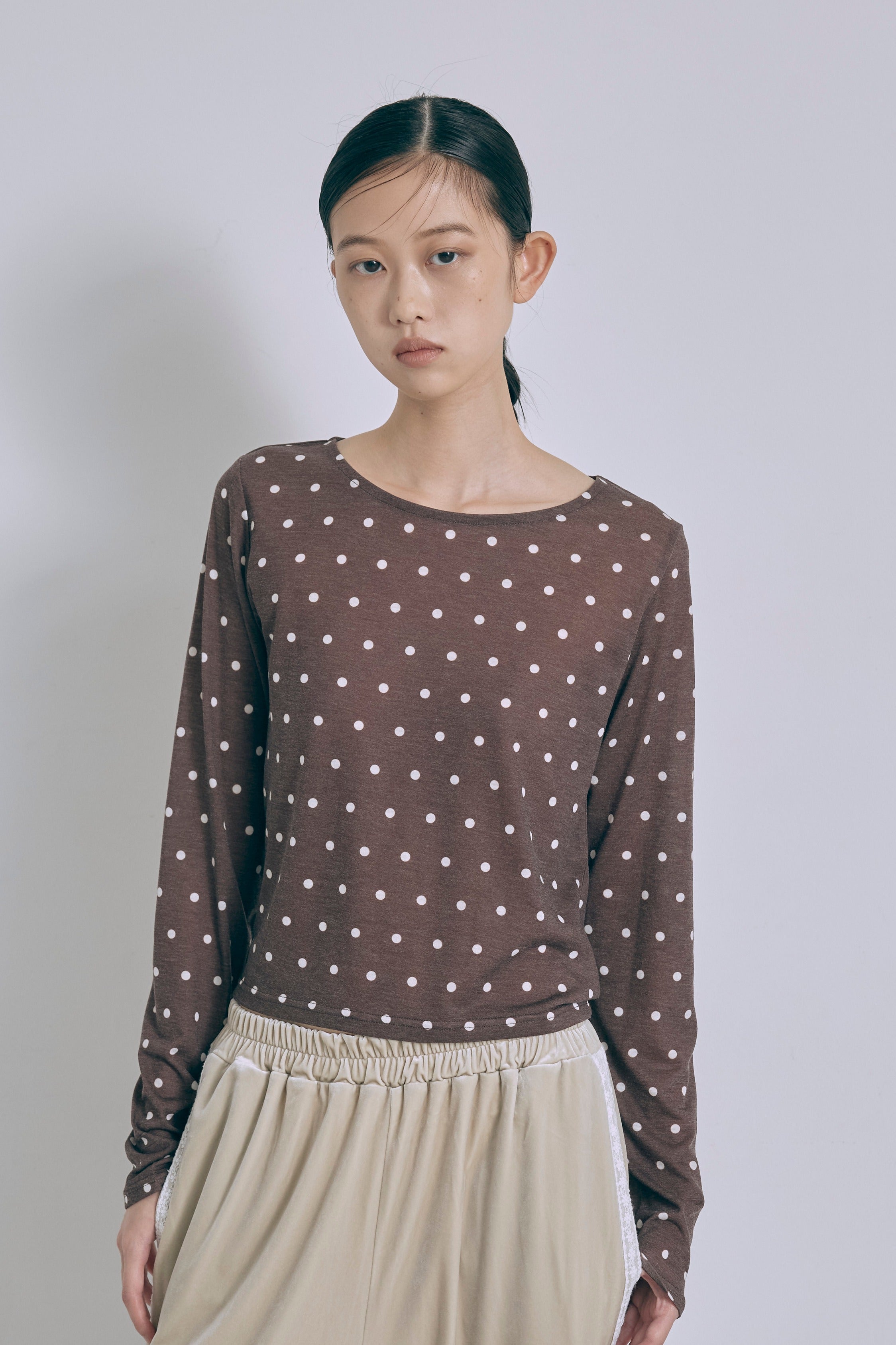 Sheer Dotted Crewneck Long Tee