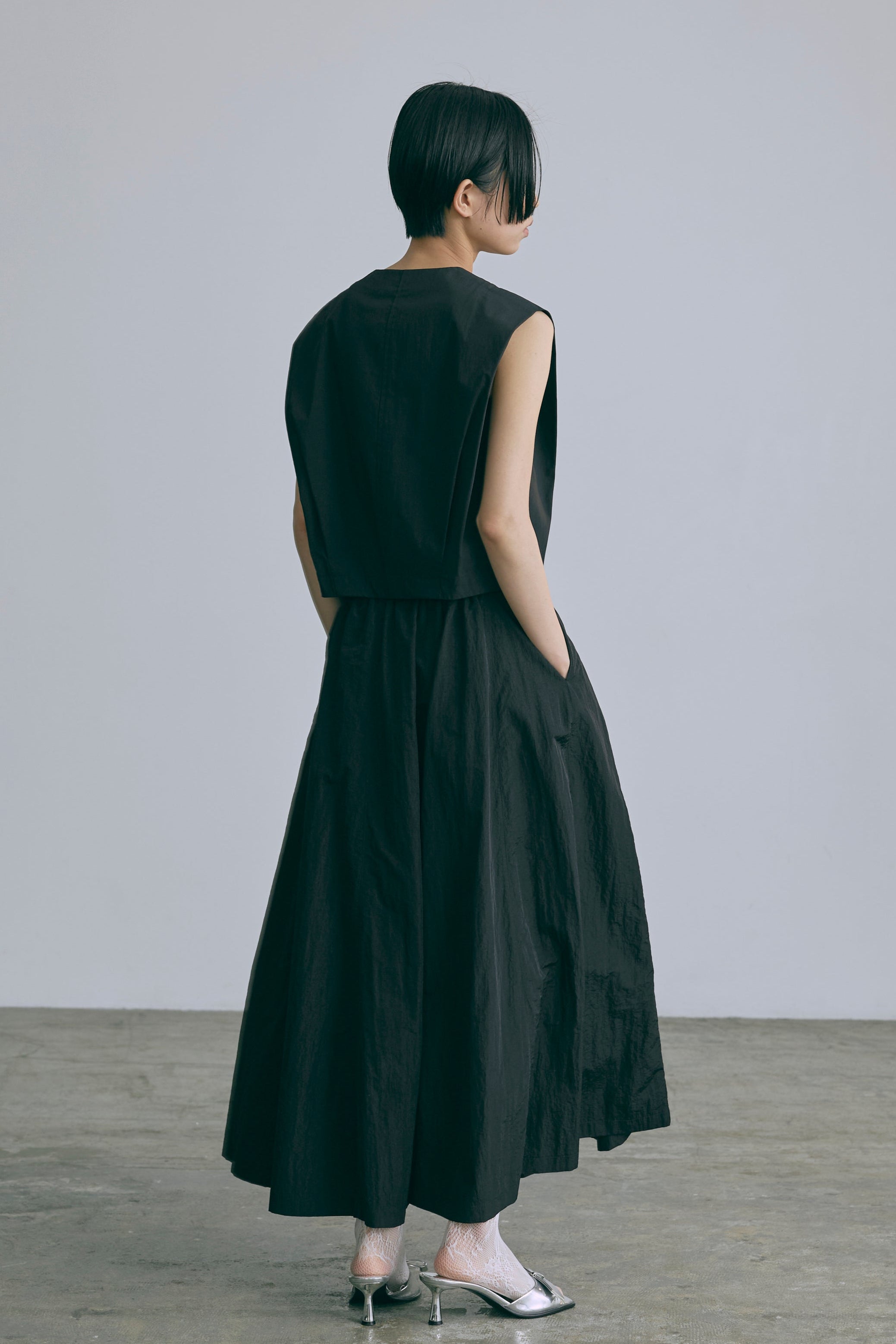 Nylon Taffeta Flared Skirt イエロー model:170cm chii