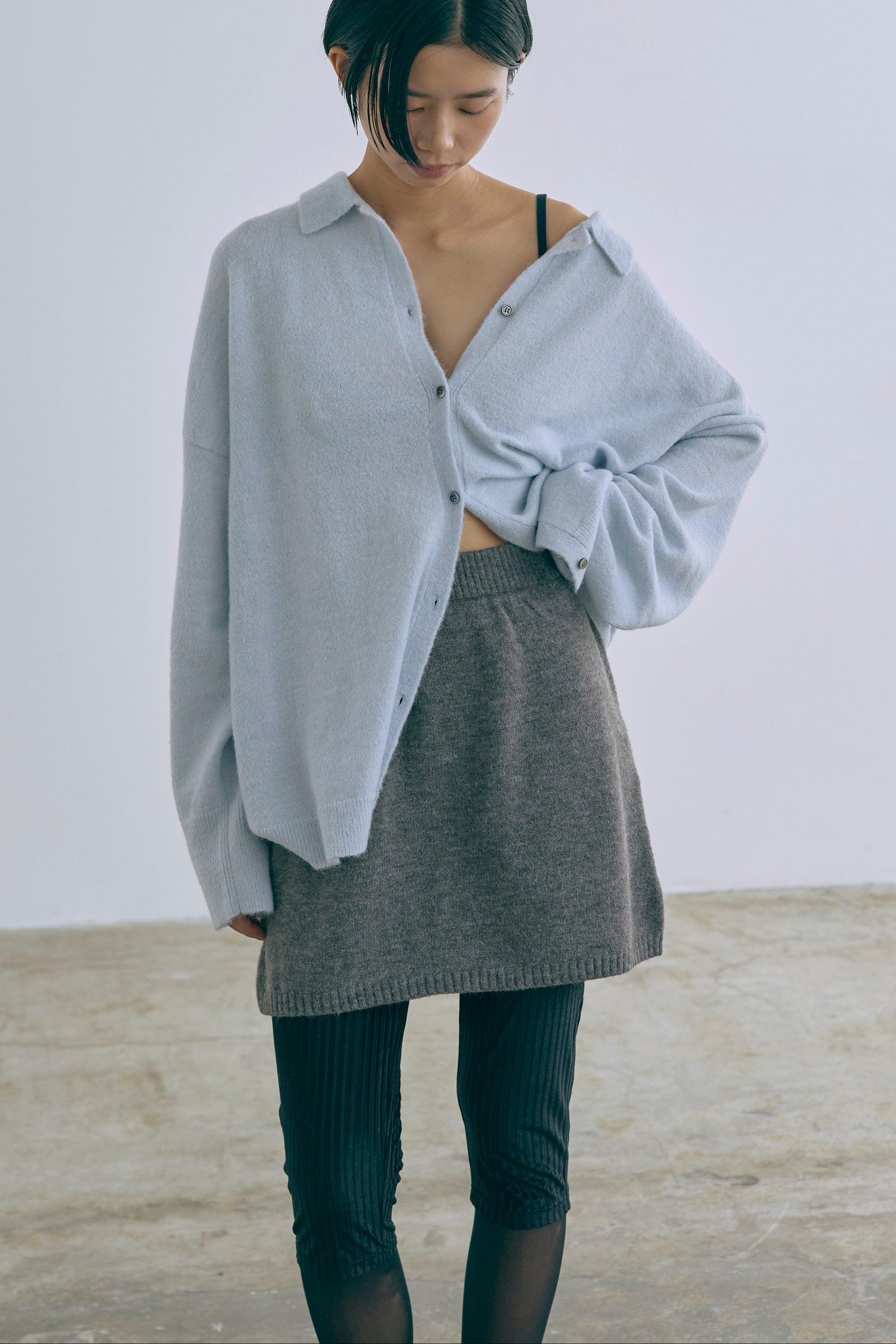 Alpaca-Touch Knit Mini Skirt 杢グレー