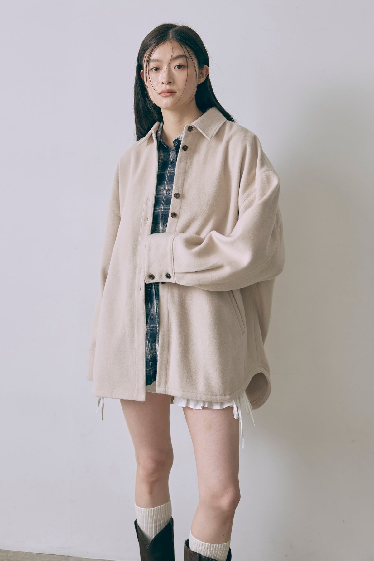 Wool Blend Over Shirt Jacket グレージュ size:1 model:171cm YUUMIKO