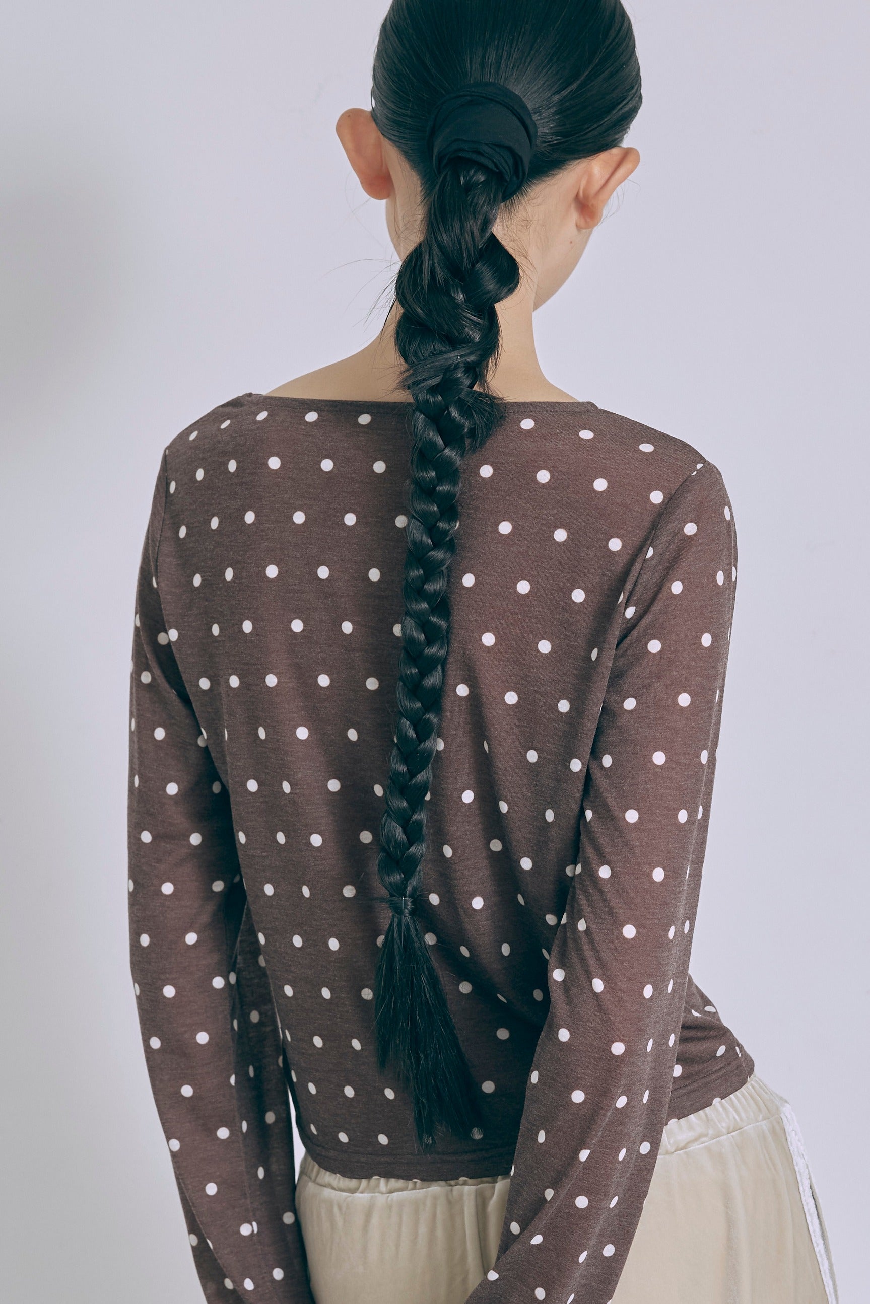 Sheer Dotted Crewneck Long Tee