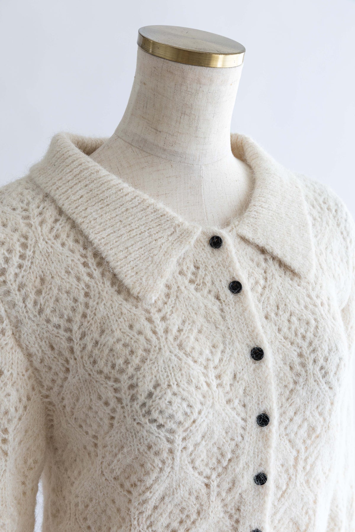 Mohair-Like Open Knit Polo アイボリー
