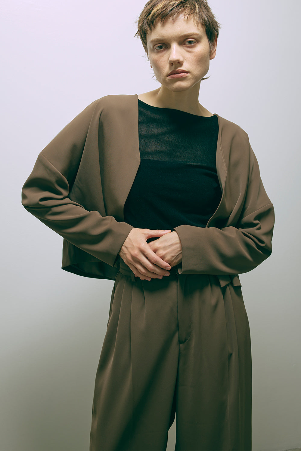 Dropped Shoulder Soft Jacket Set Up ブラウン