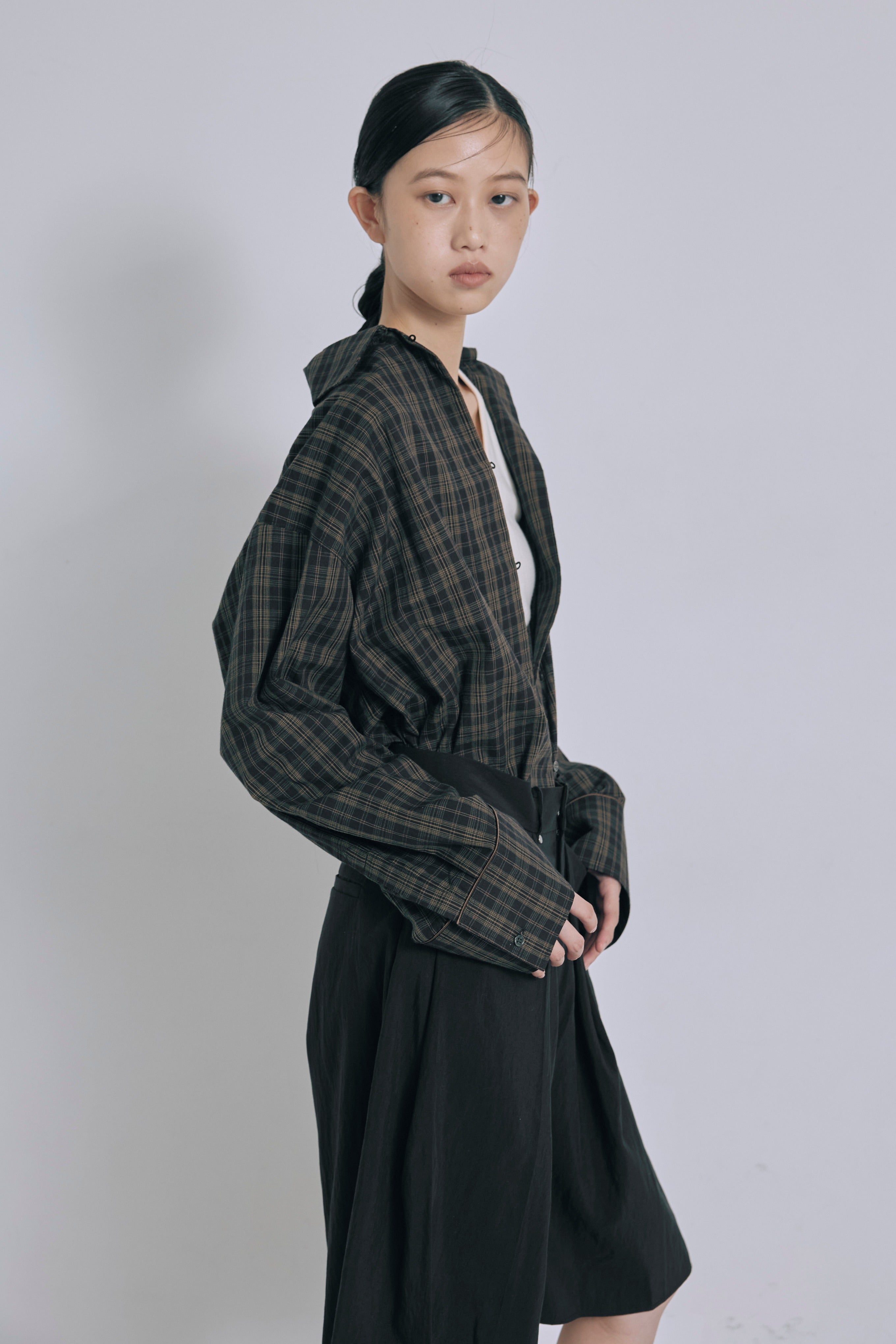 Satin Piping Checked Pajama Shirt