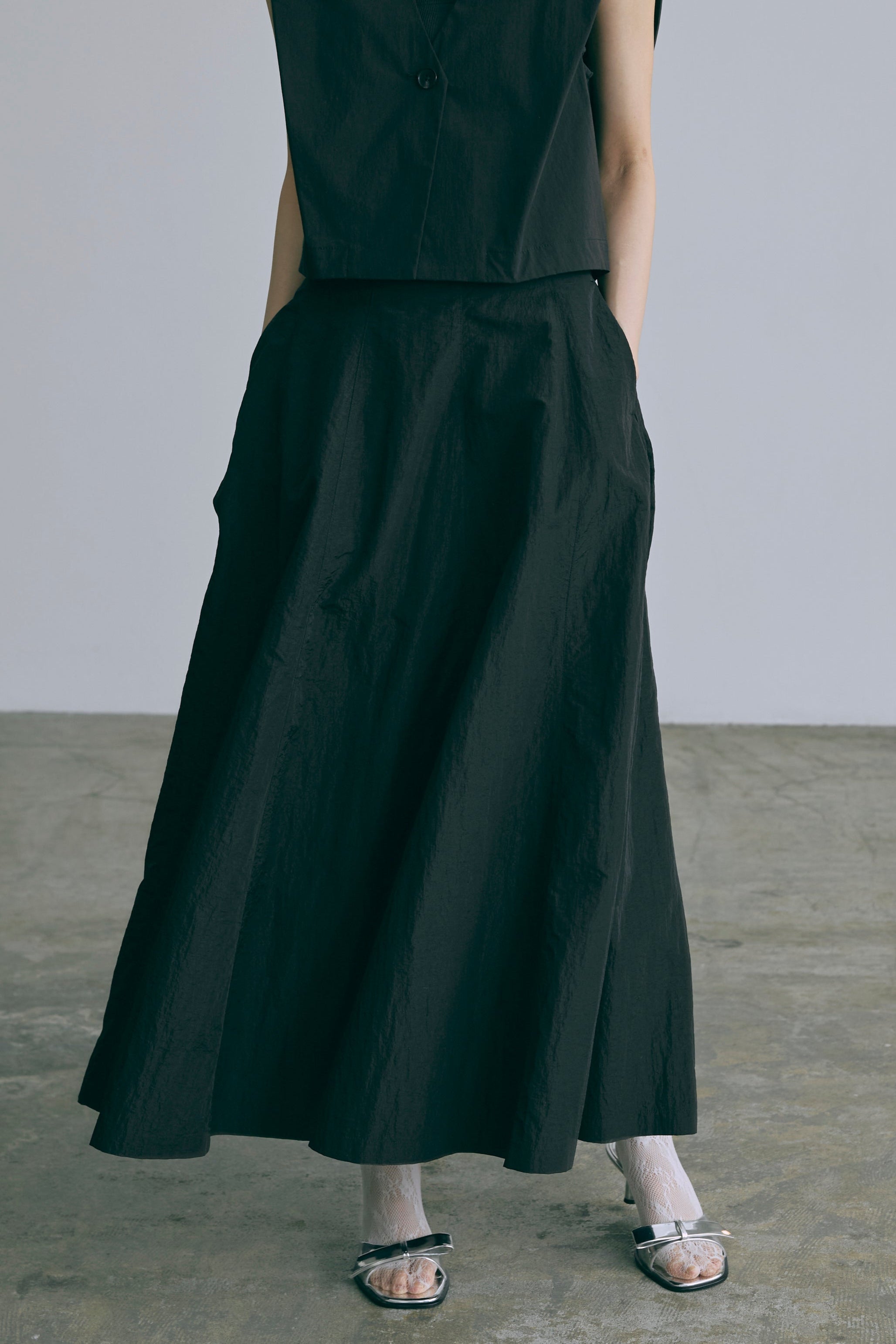Nylon Taffeta Flared Skirt