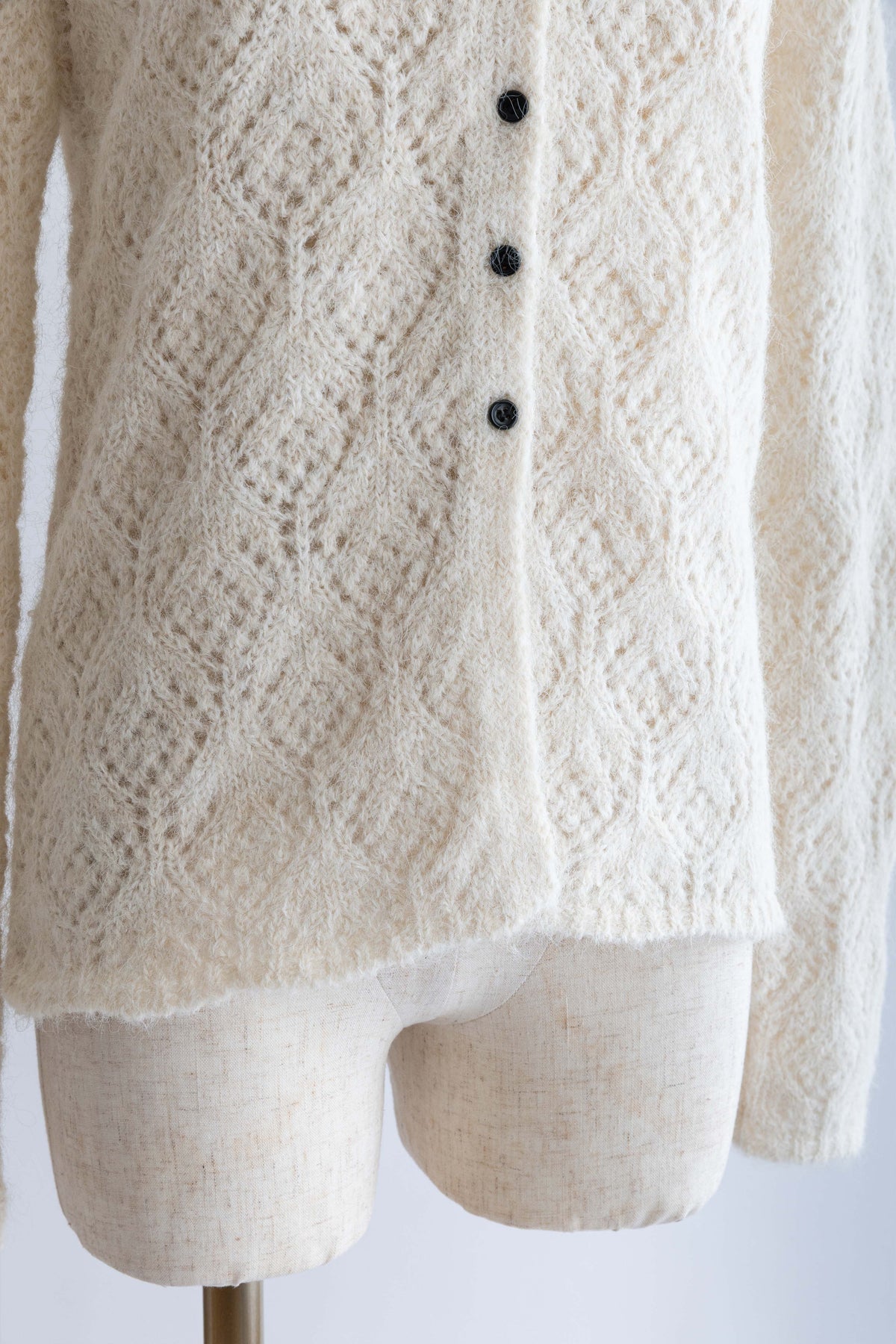 Mohair-Like Open Knit Polo アイボリー