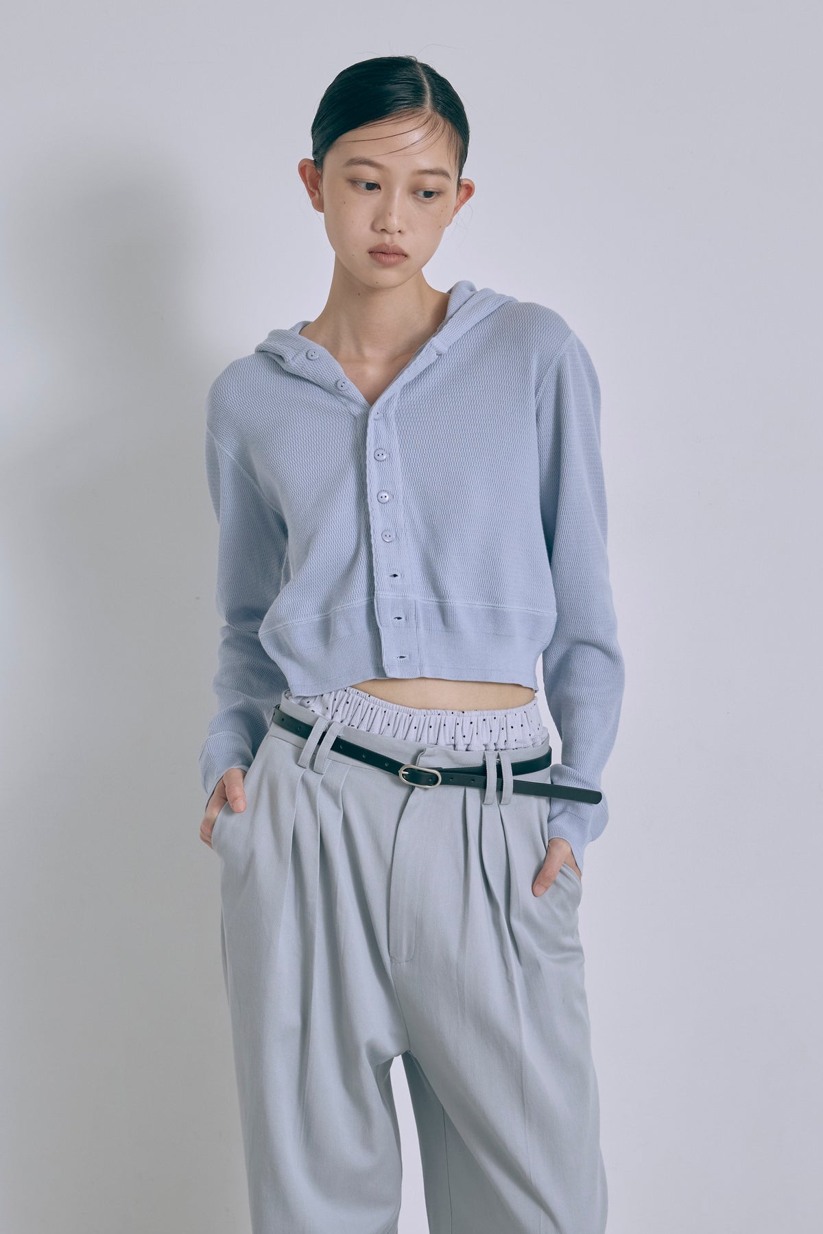 【FAITH】Thermal Cardigan ブルー size:F model:171cm YUUMIKO