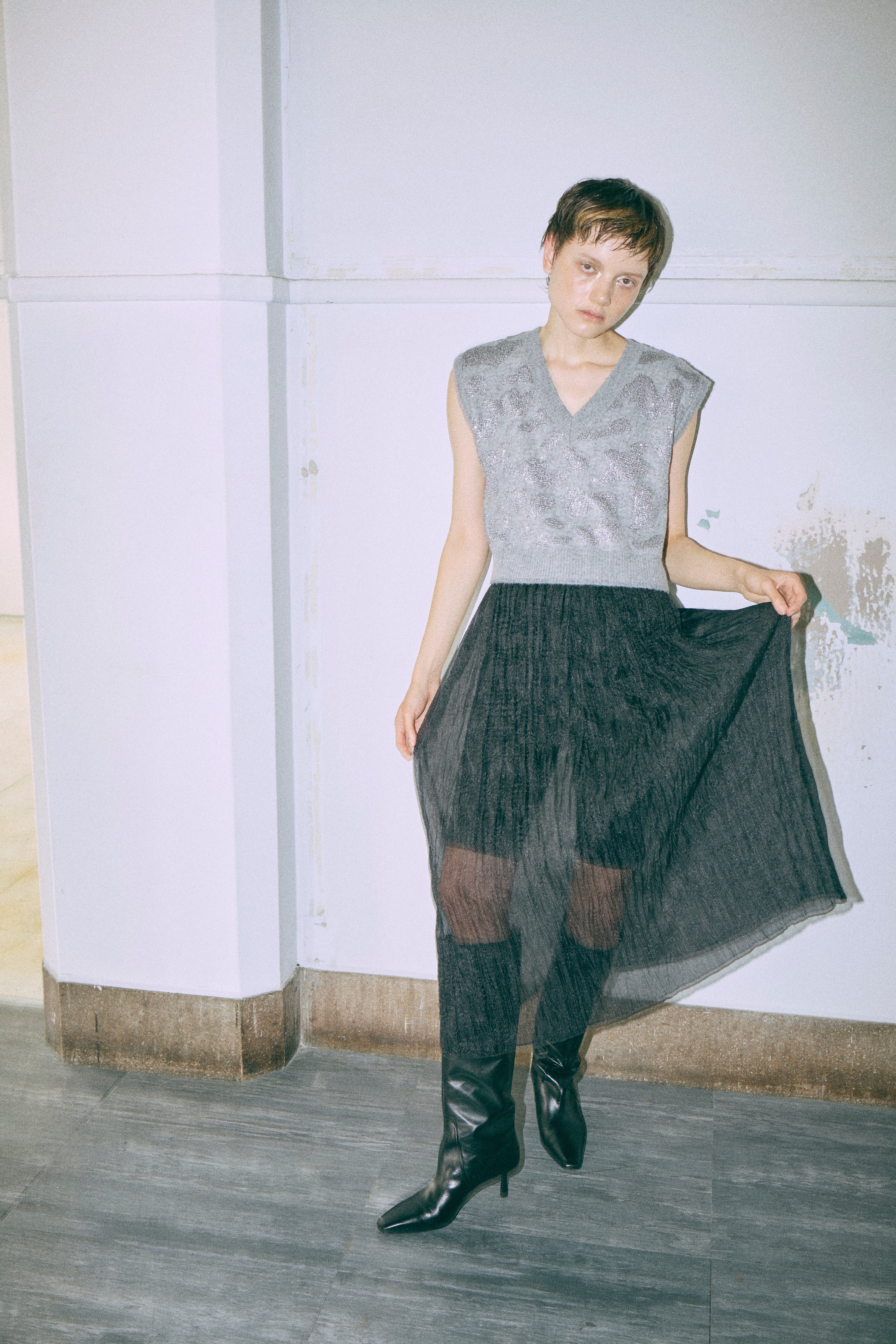 2Way Sheer Crinkled Skirt Dress