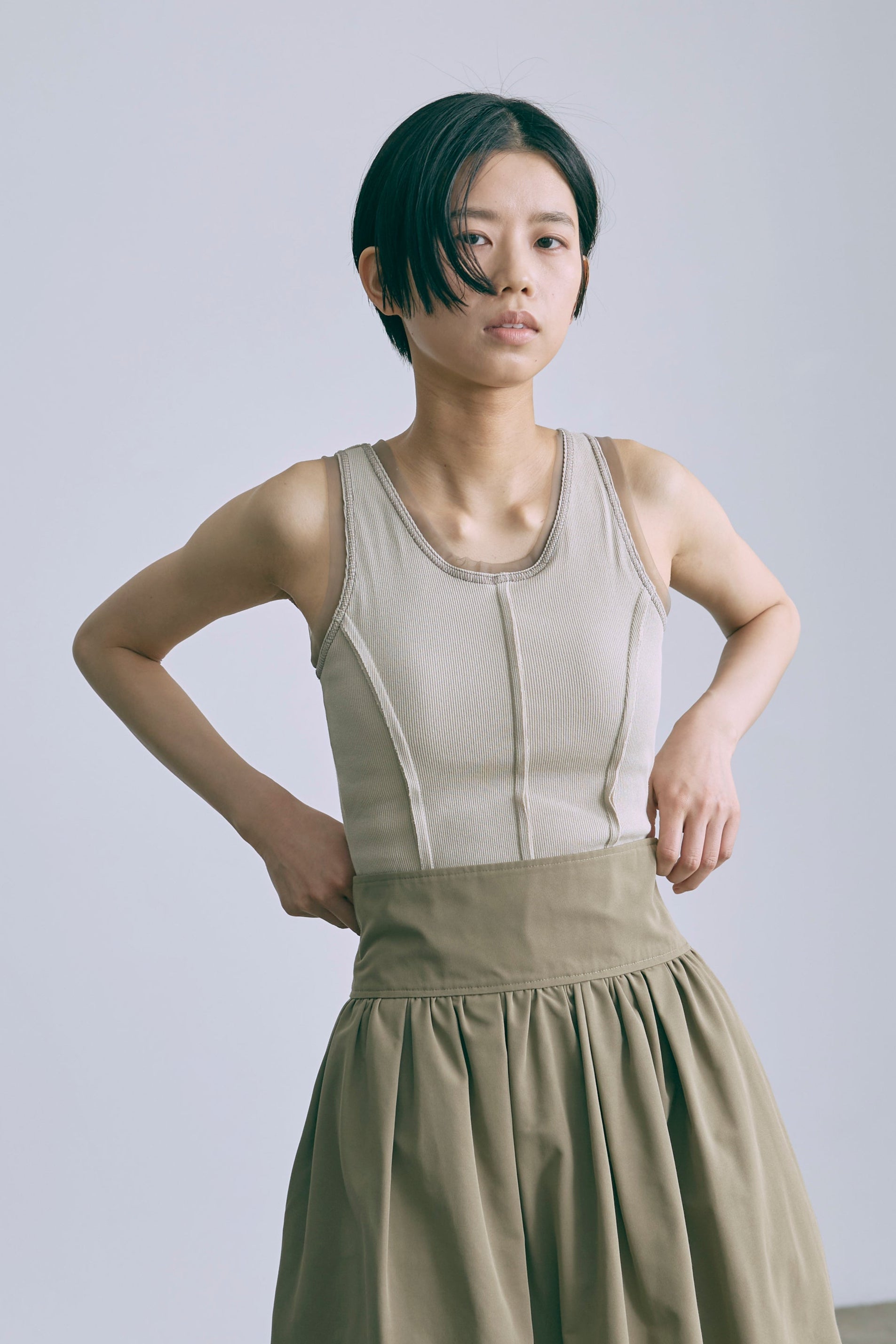 Tulle Piping Tank Top