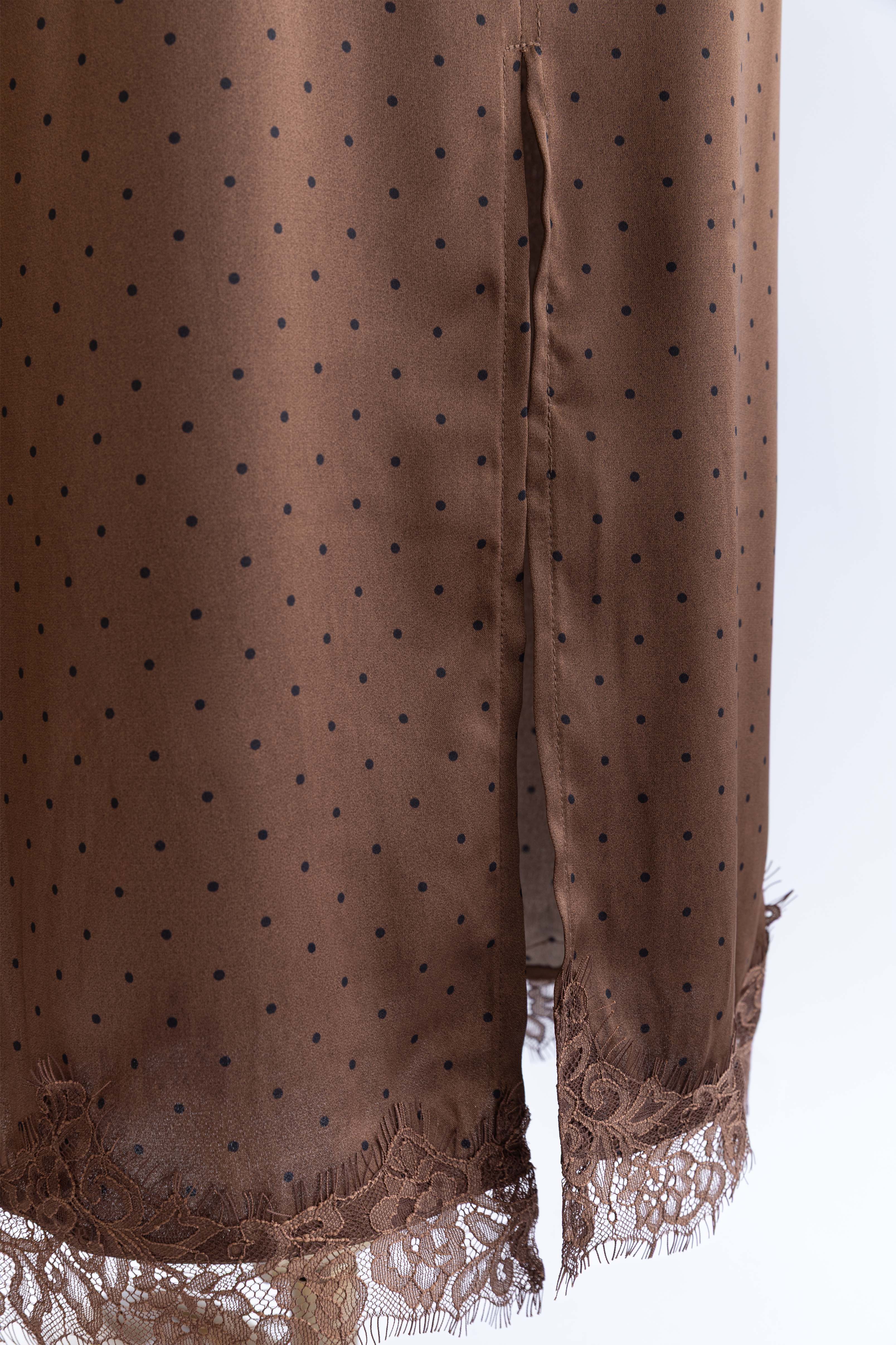Polka Dot Satin Lace Trim Skirt