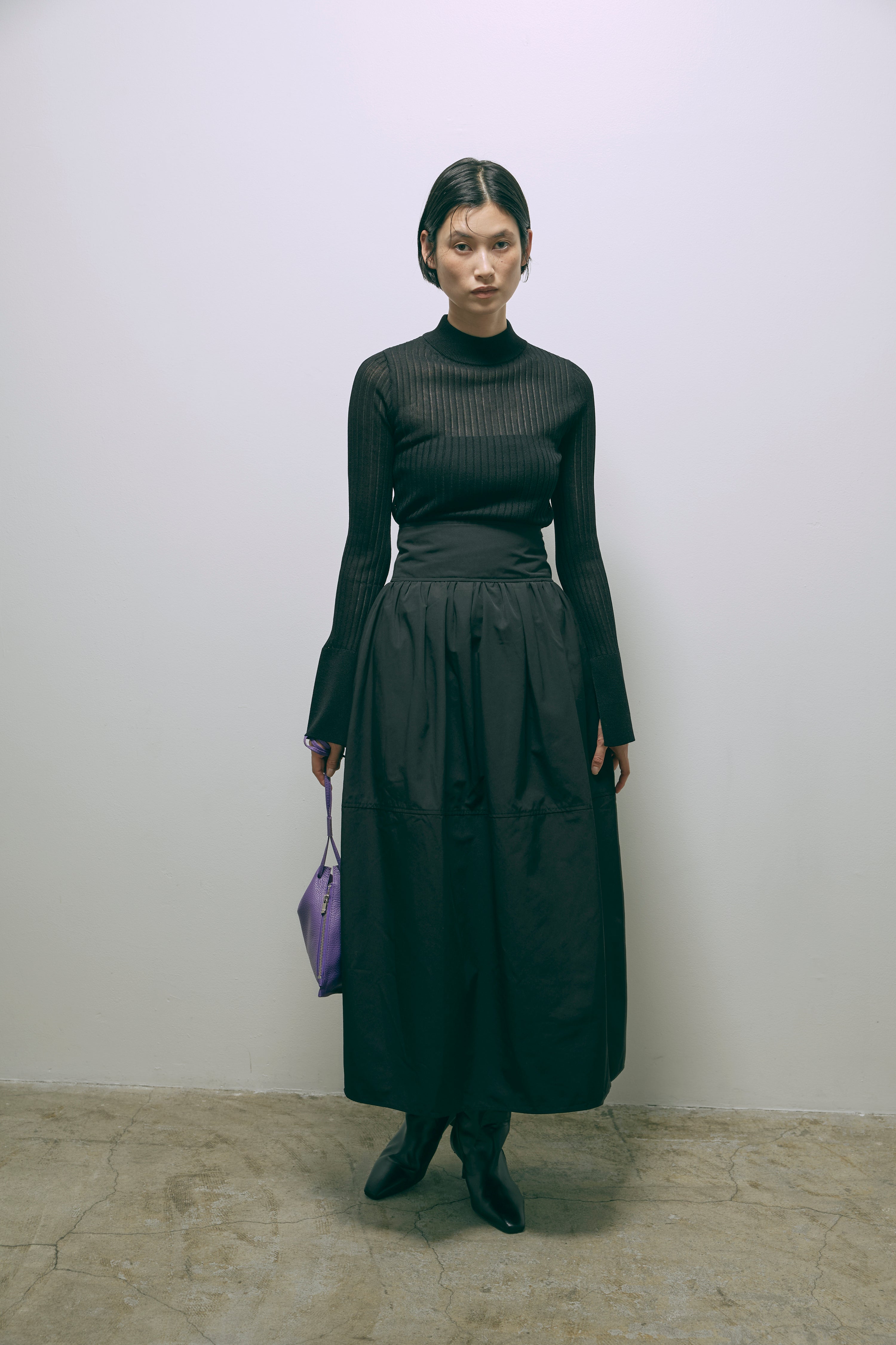 Bottleneck Sheer Rib Knit
