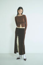 Velour Snap-Detail I-Line Skirt