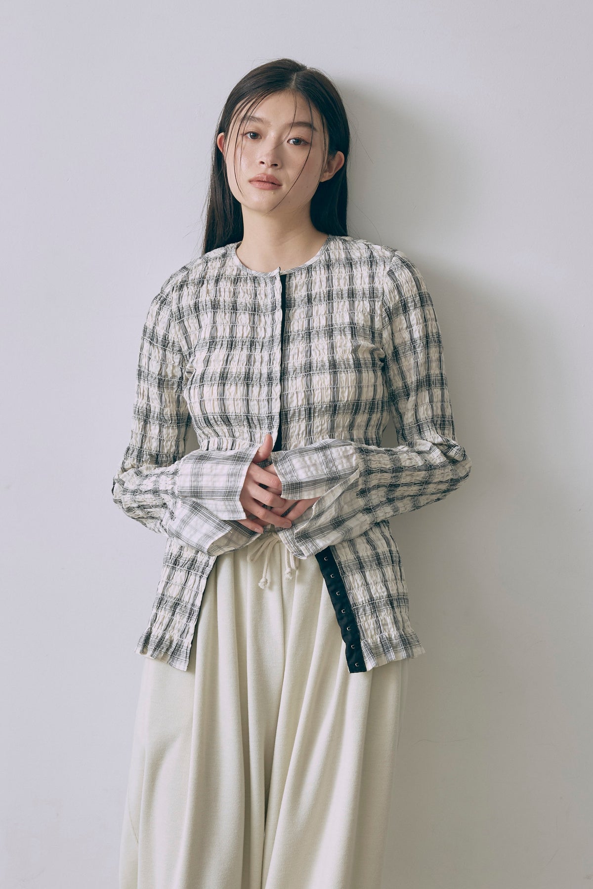 Smocked Check Blouse