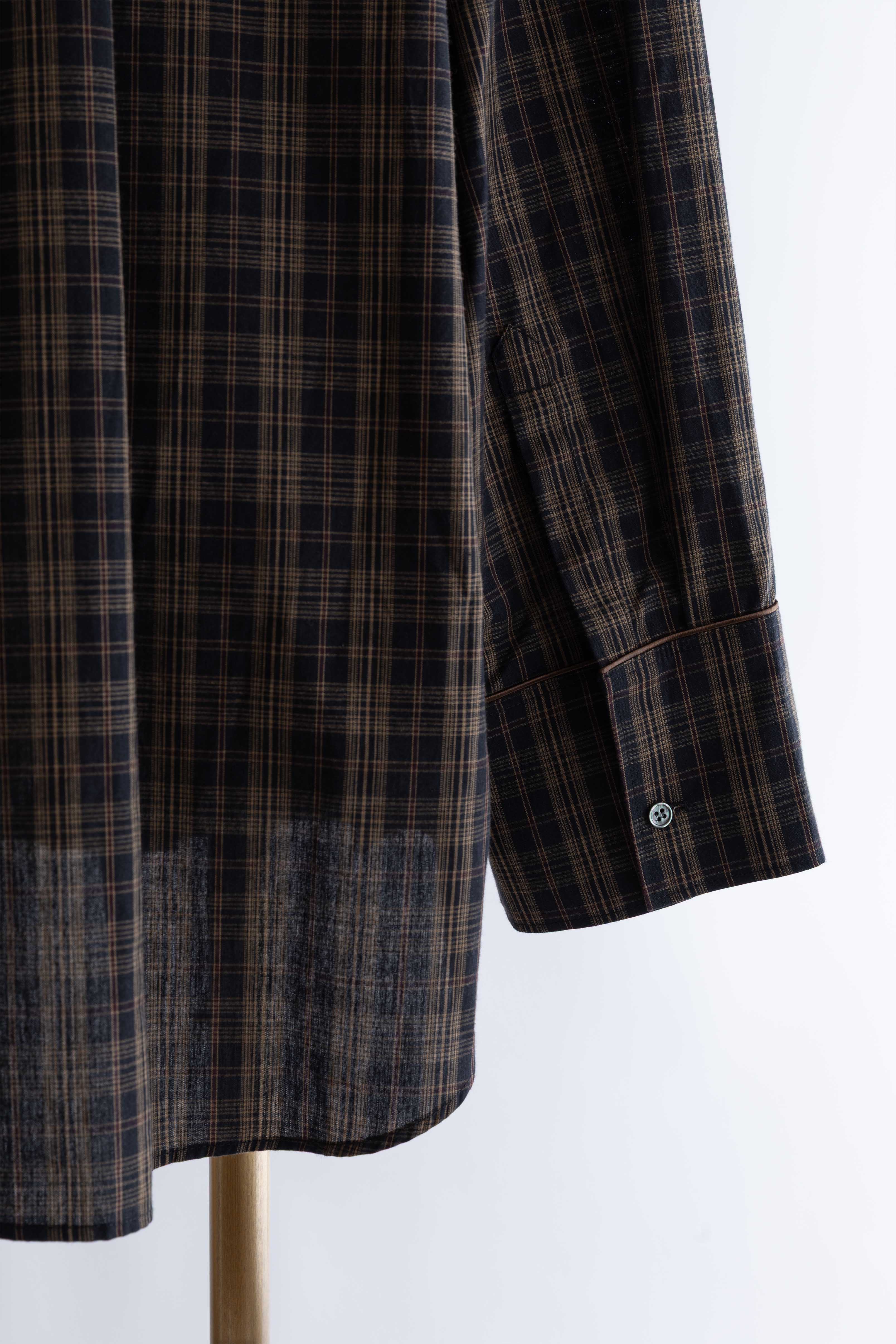 Satin Piping Checked Pajama Shirt