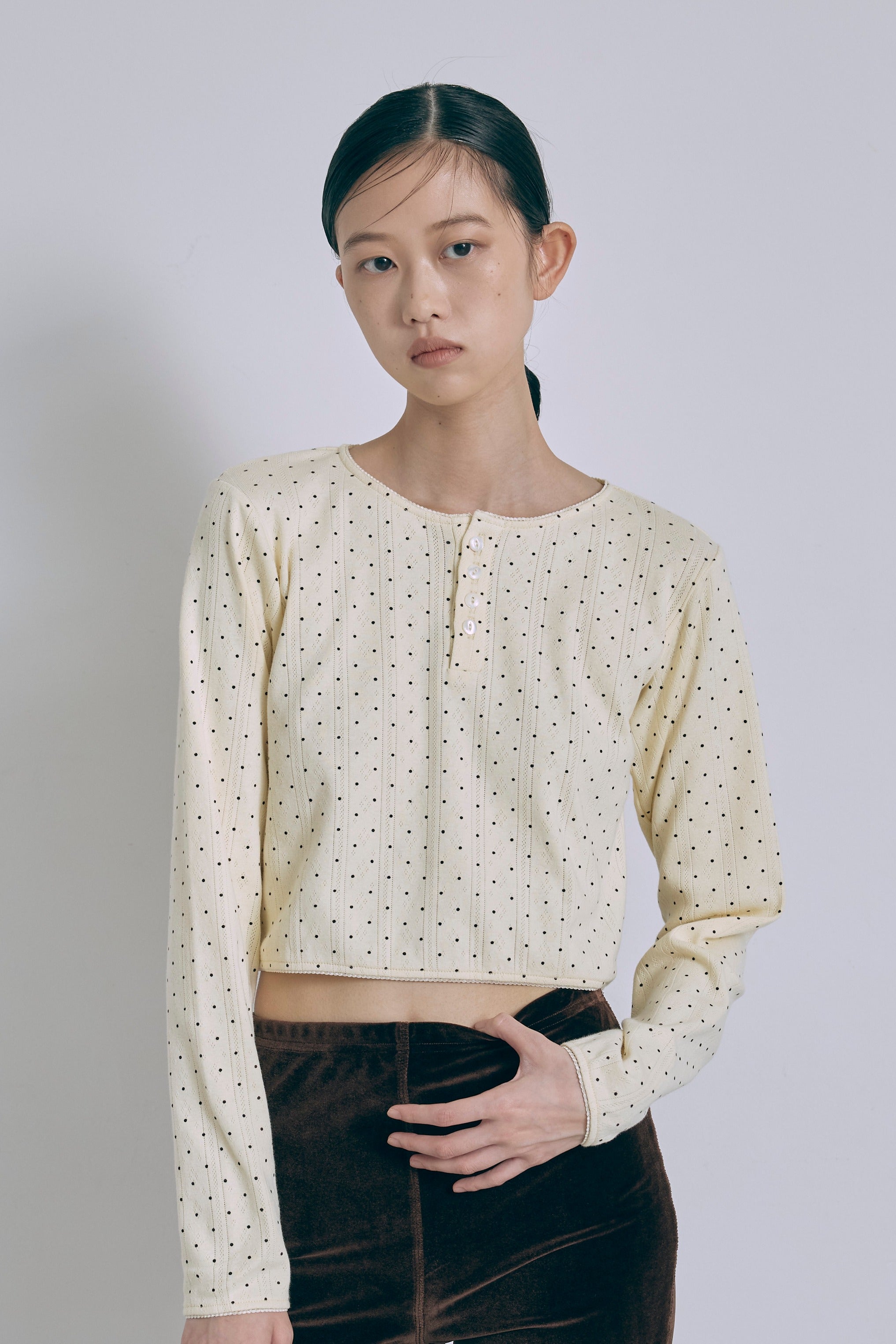 Powder Dot Henley イエロー size:F model:175cm SENPING