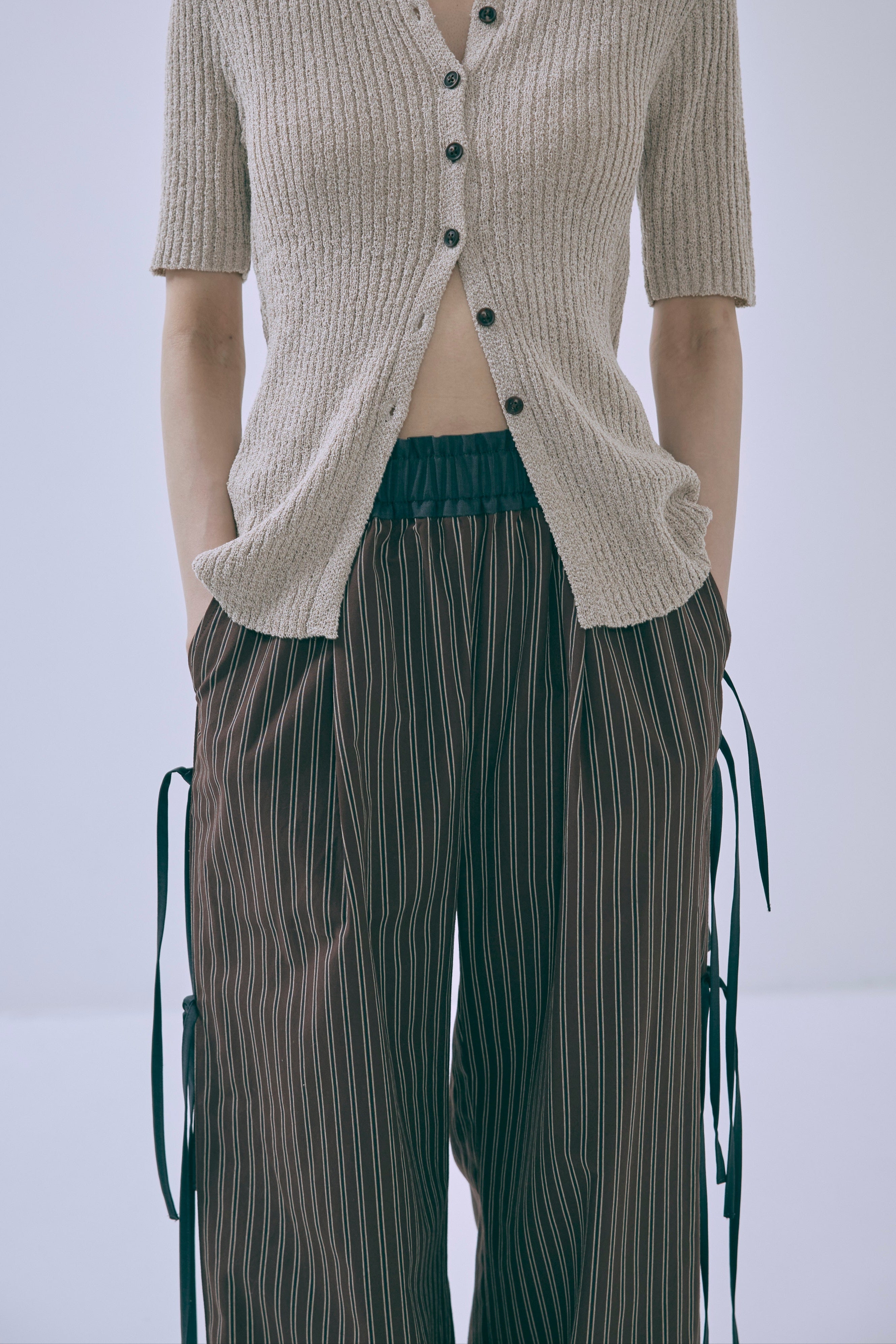 ストライプパンツ レディース Side Ribbon Stripe Pants | EN NEUME