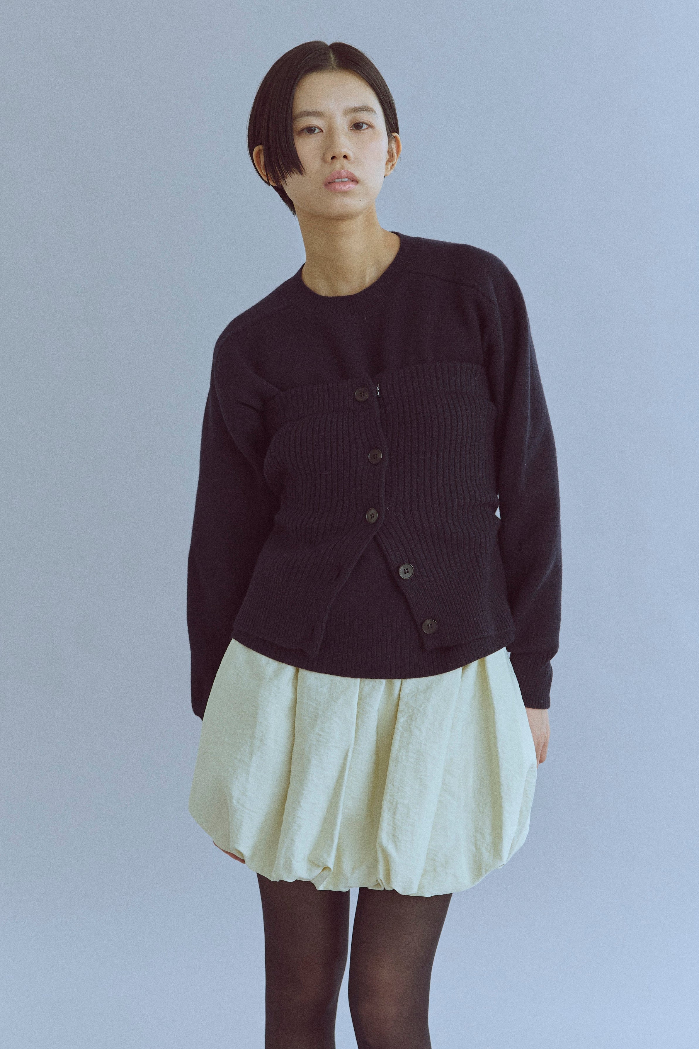 Crewneck Knit ＆ Rib Knit Bustier Set