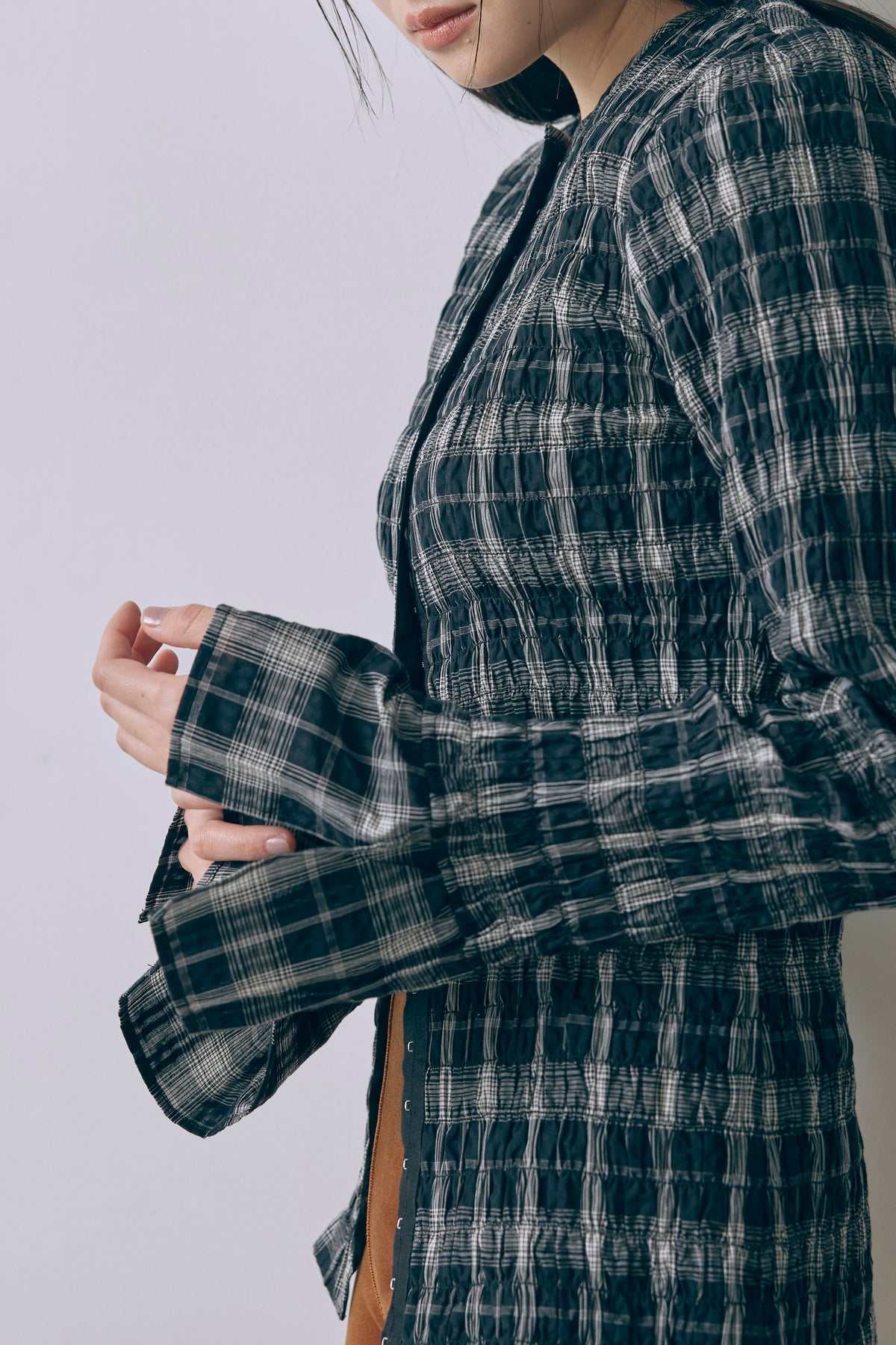 Smocked Check Blouse