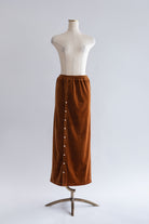 Velour Snap-Detail I-Line Skirt キャメル