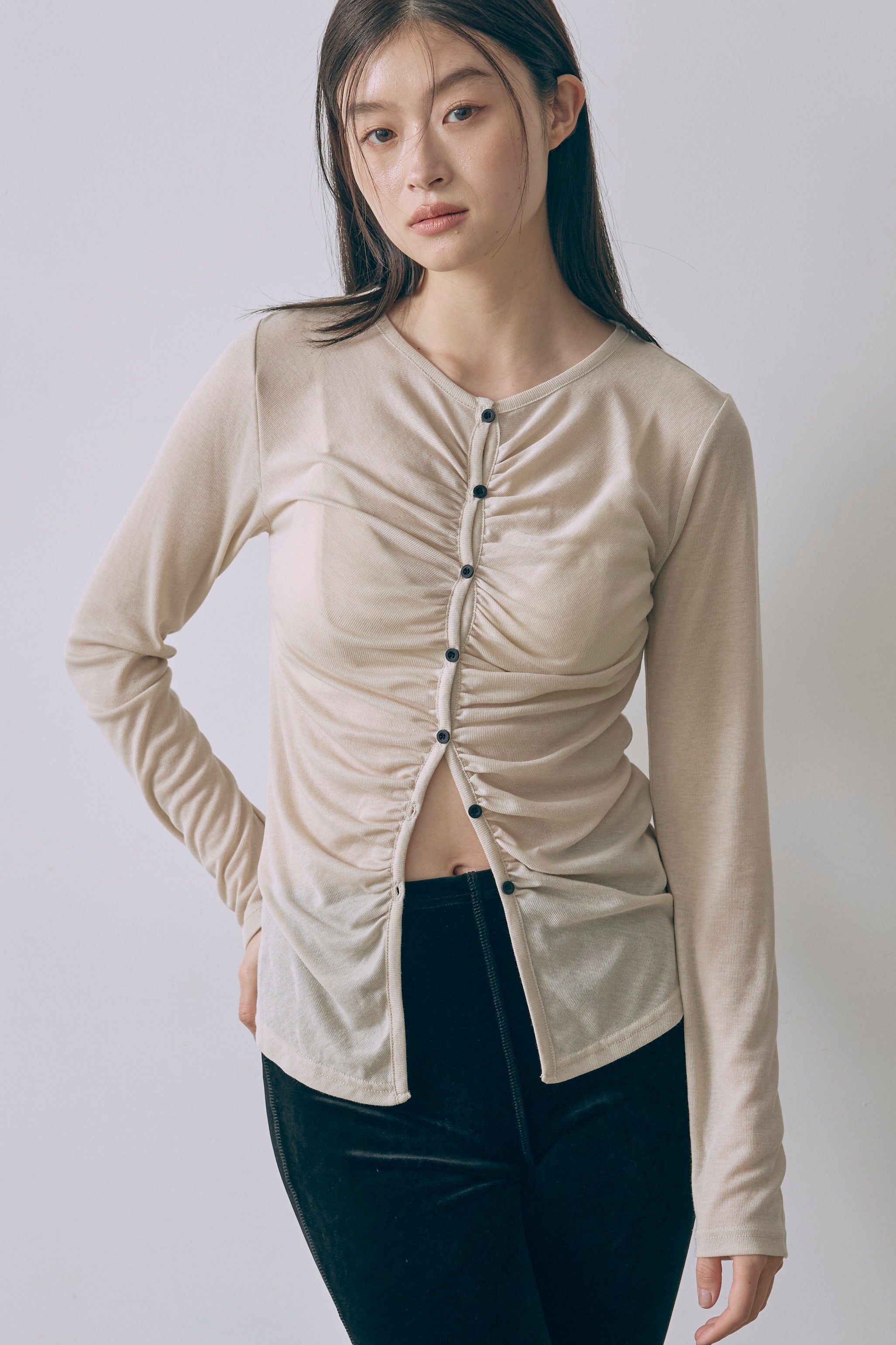Soft Sheer Gathered Cardigan