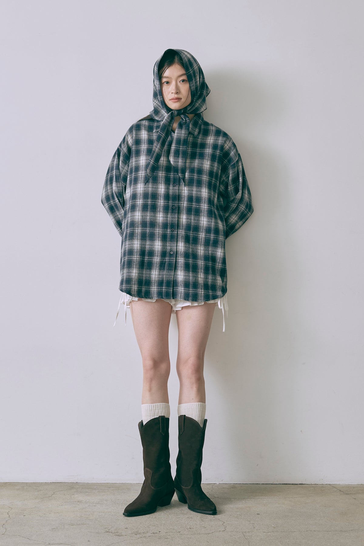 Layered Stole Flannel Shirt ネイビー