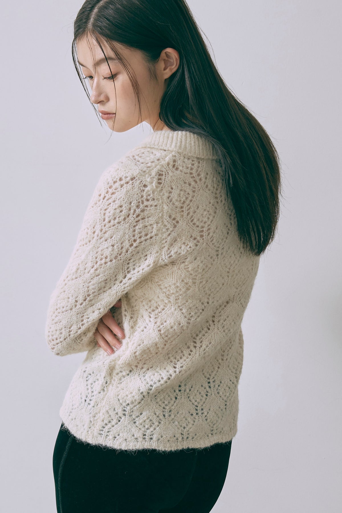 Mohair-Like Open Knit Polo アイボリー