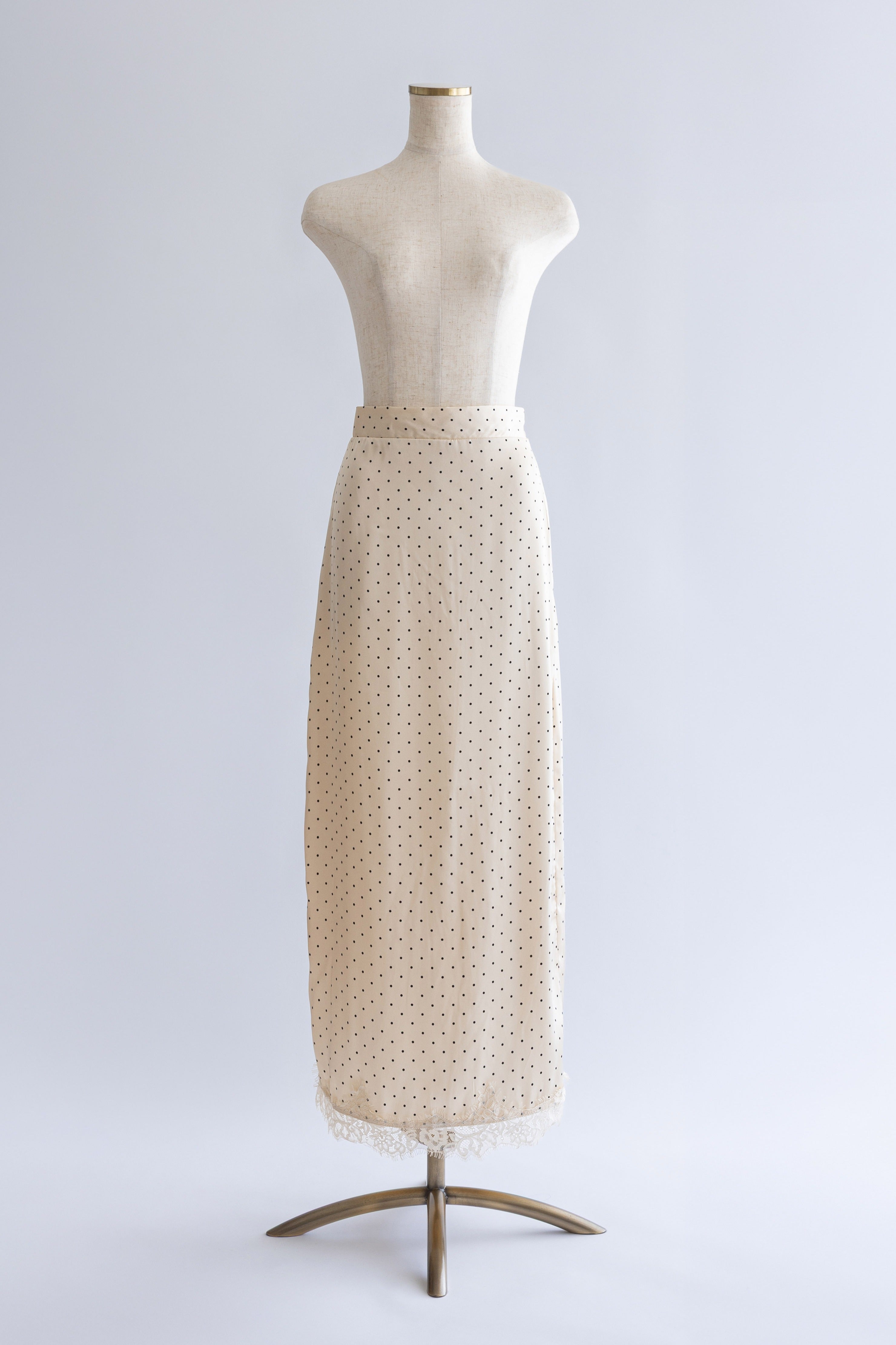 Polka Dot Satin Lace Trim Skirt アイボリー
